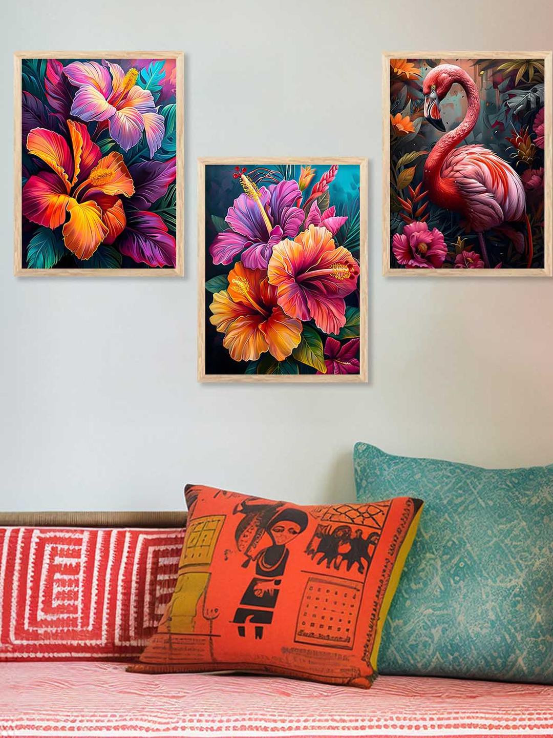 WALLLANE 3Pc Floral Wood Wall Art