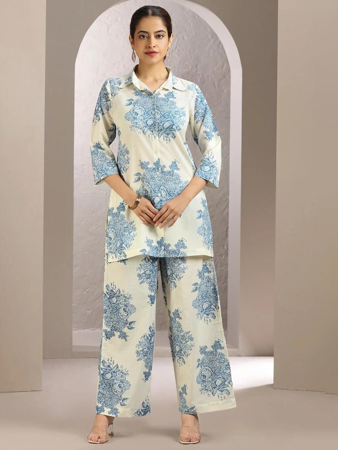 COTTON CULTURE Printed Pure Cotton Shirt & Trousers Co-Ords Set