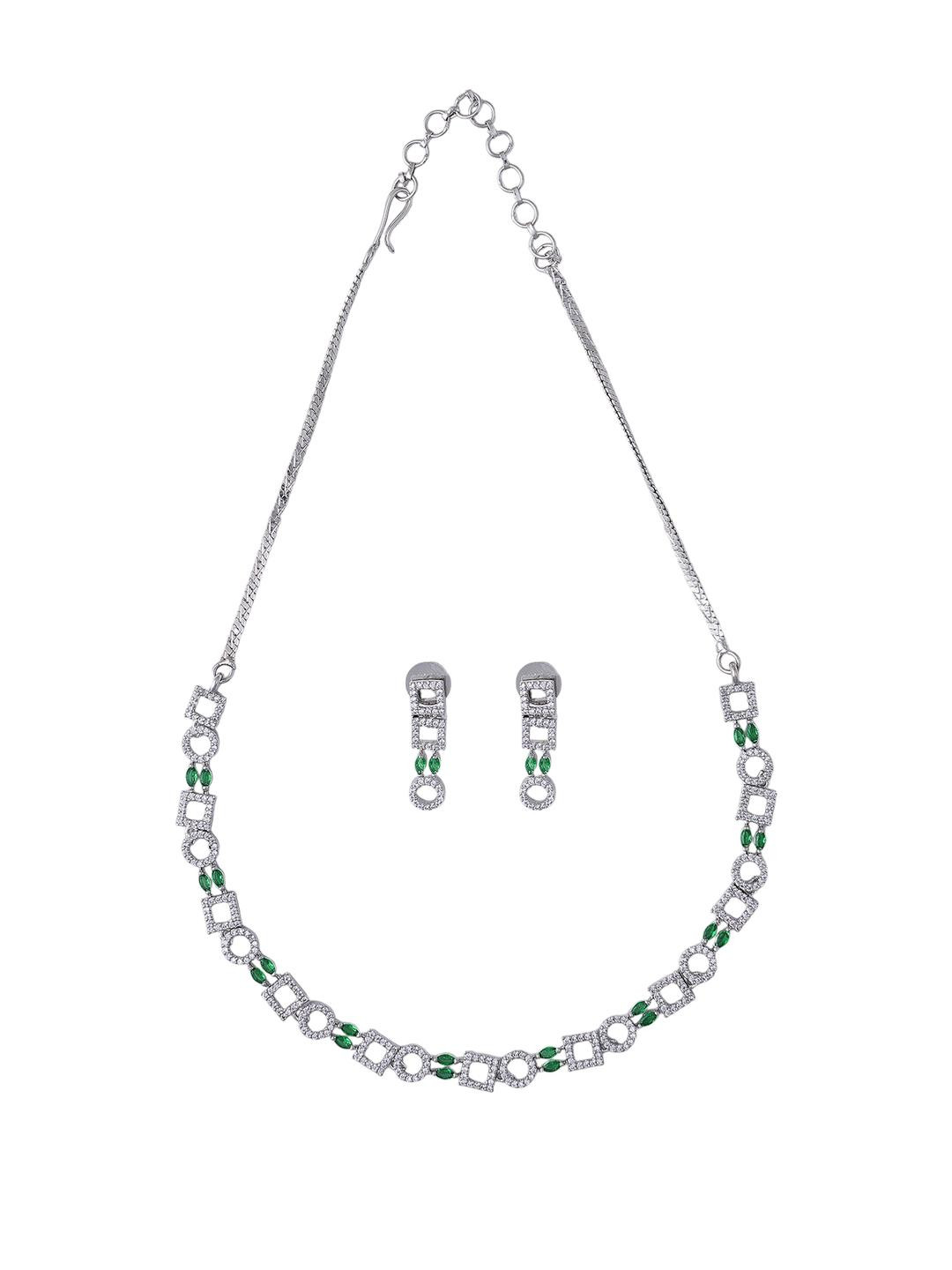 KAYRAH Green Brass Crafted CZ Stone Studed Jewellery Set