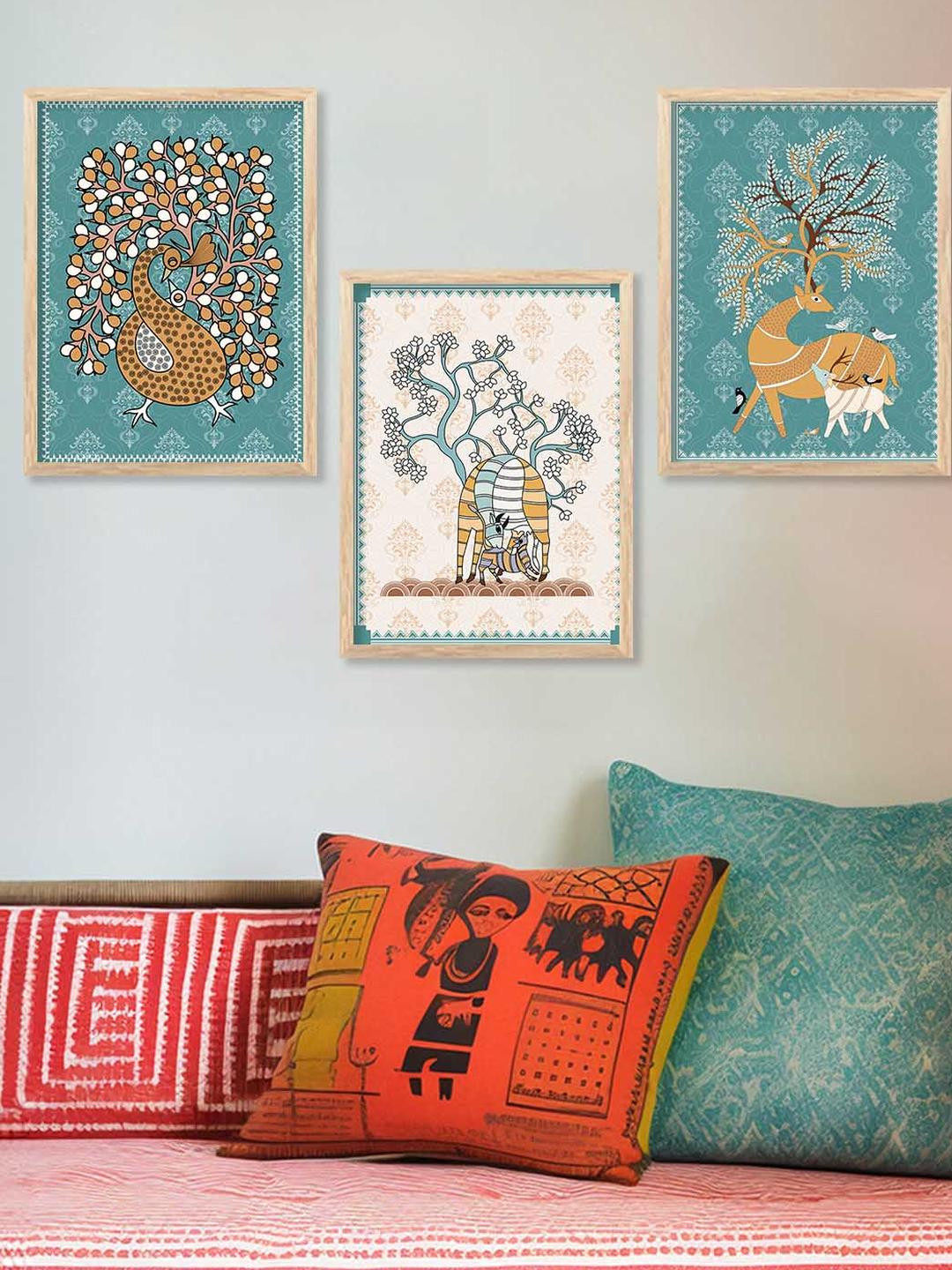 WALLLANE 3 Piece Framed Home Decor Madhubani Wall Art