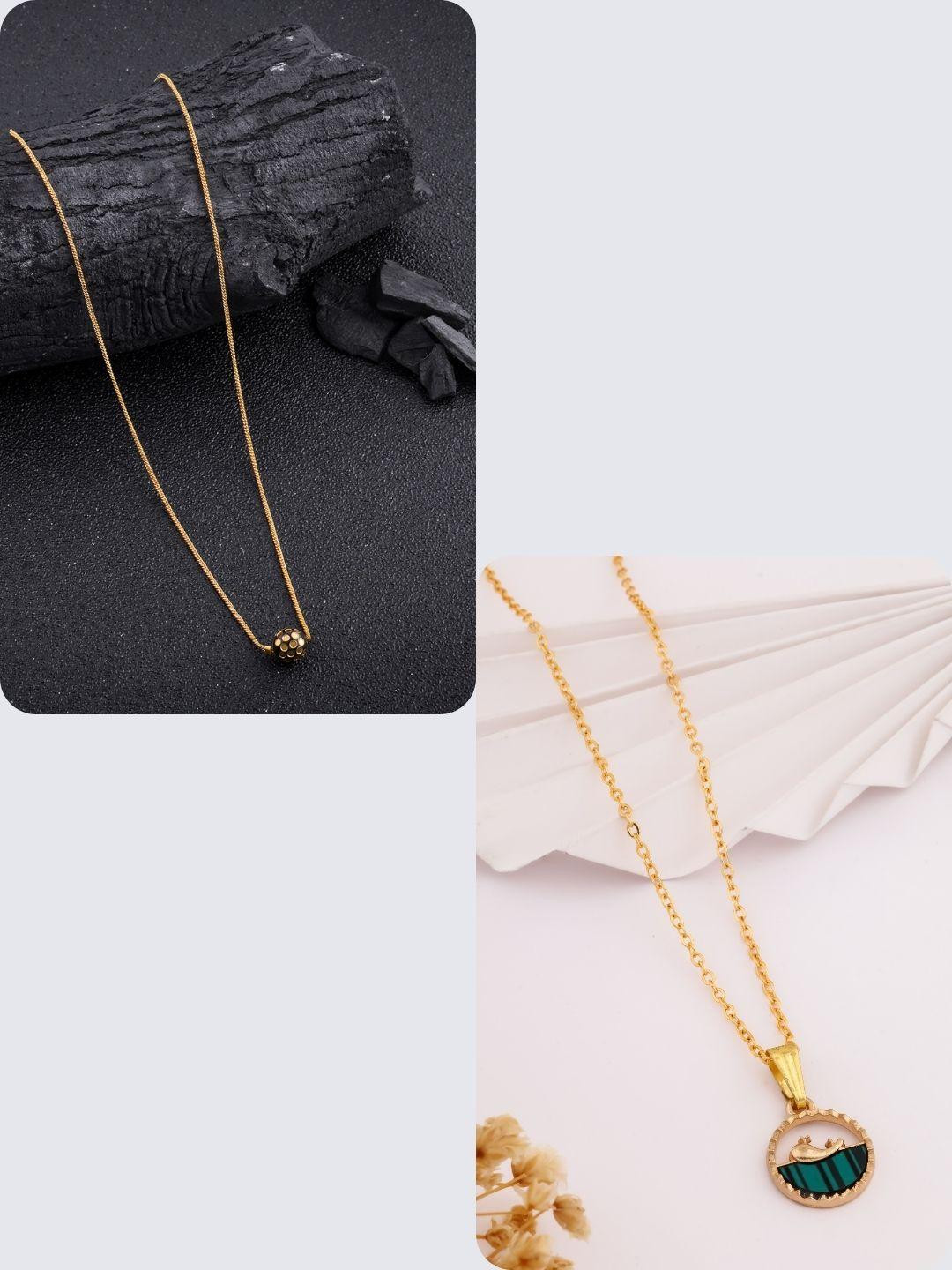 DressBerry Women Gold-Plated Green & Black Set Of 2 Minimal Necklace