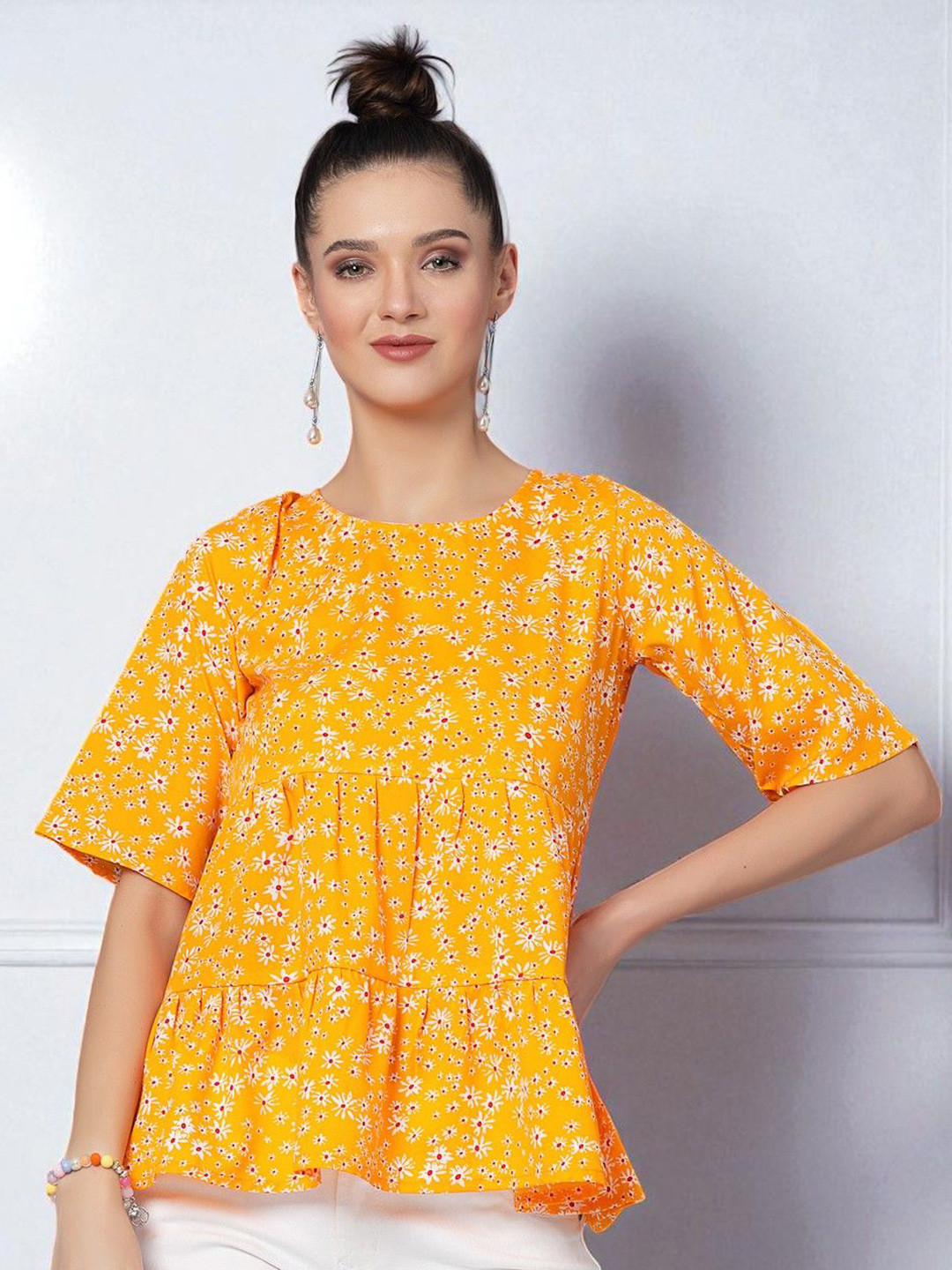 OOMPH! FACTOR Women Floral Printed Tiered Peplum Top