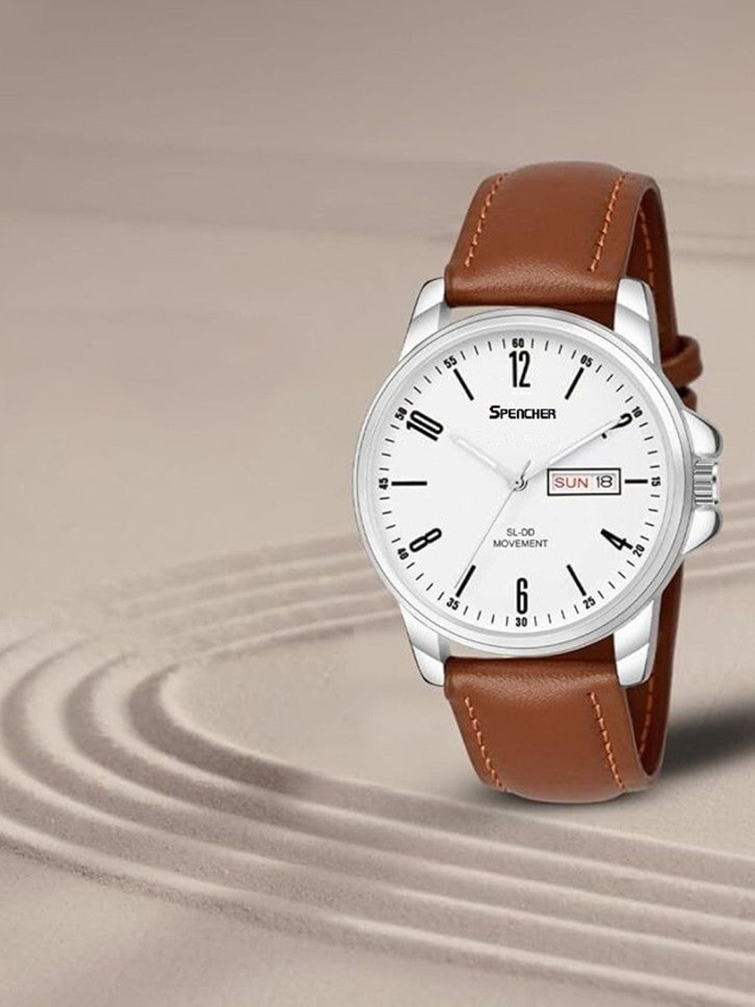 SPENCHER Men Brass Dial & Leather Bracelet Style Straps Analogue Multi Function Watch SW Track Number