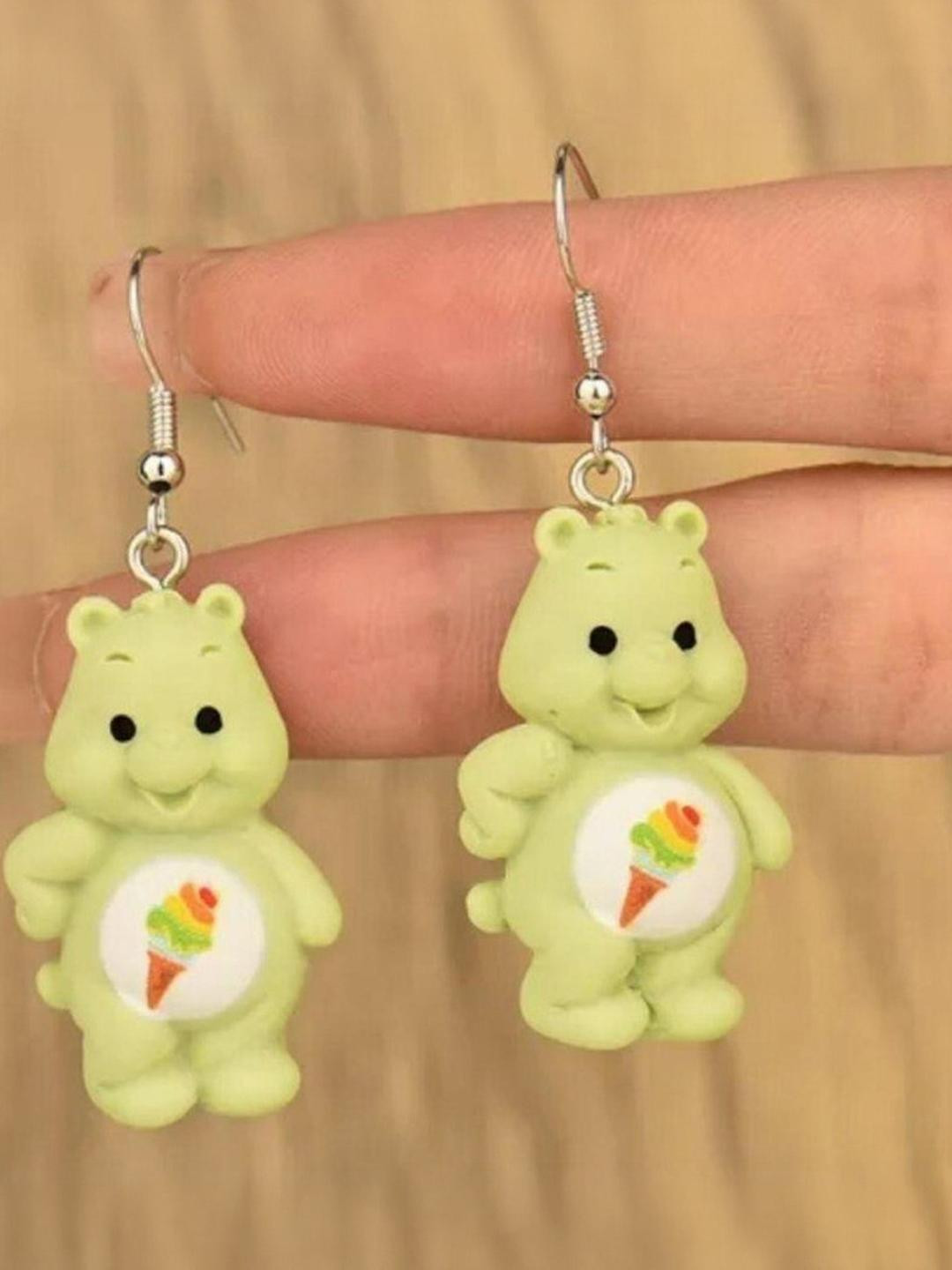 AKISON JEWELS Green Teddy Bear Drop Earrings