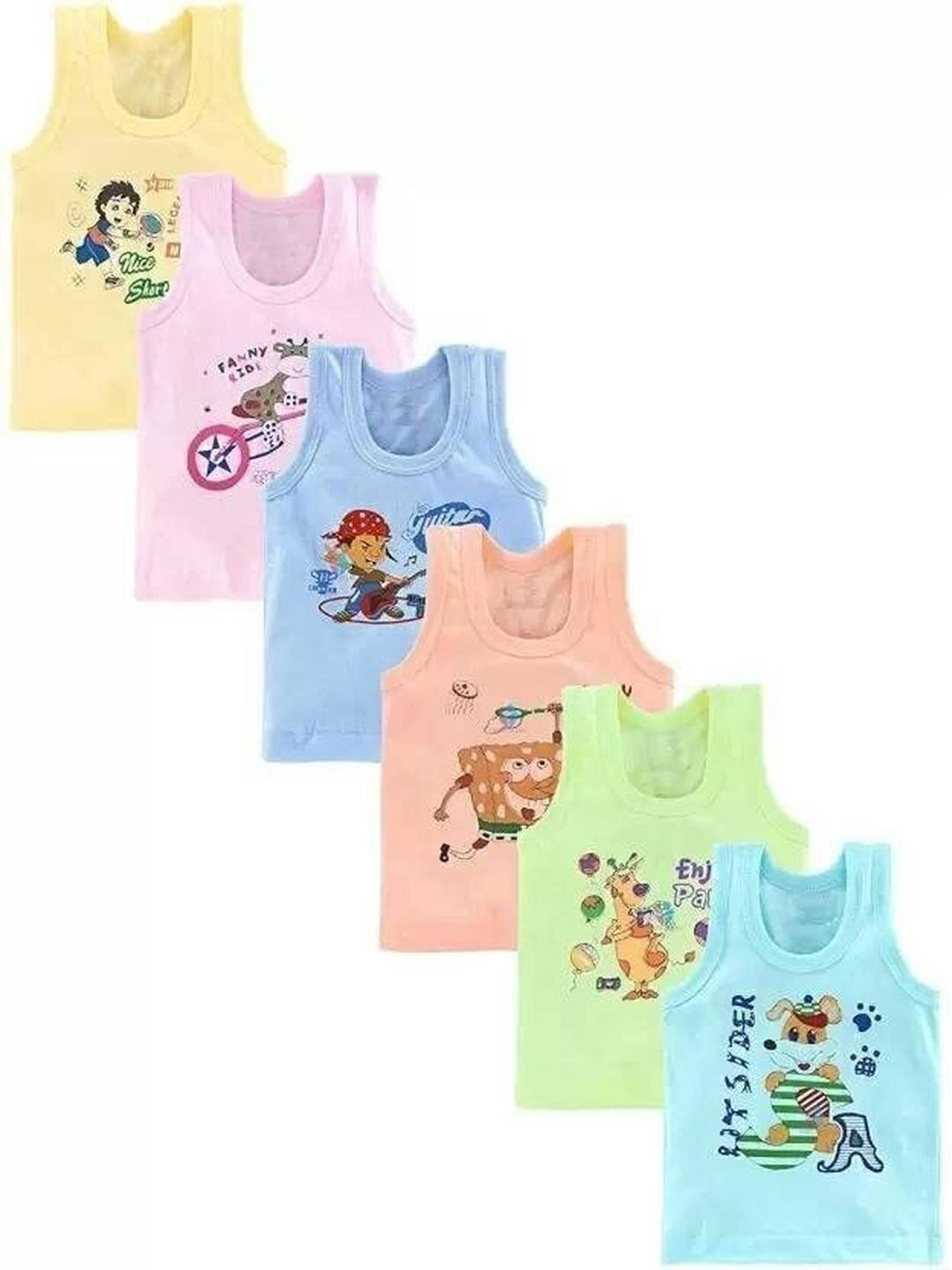 TINY HANDS Kids Unisex Pack of 6 Printed Innerwear Vest