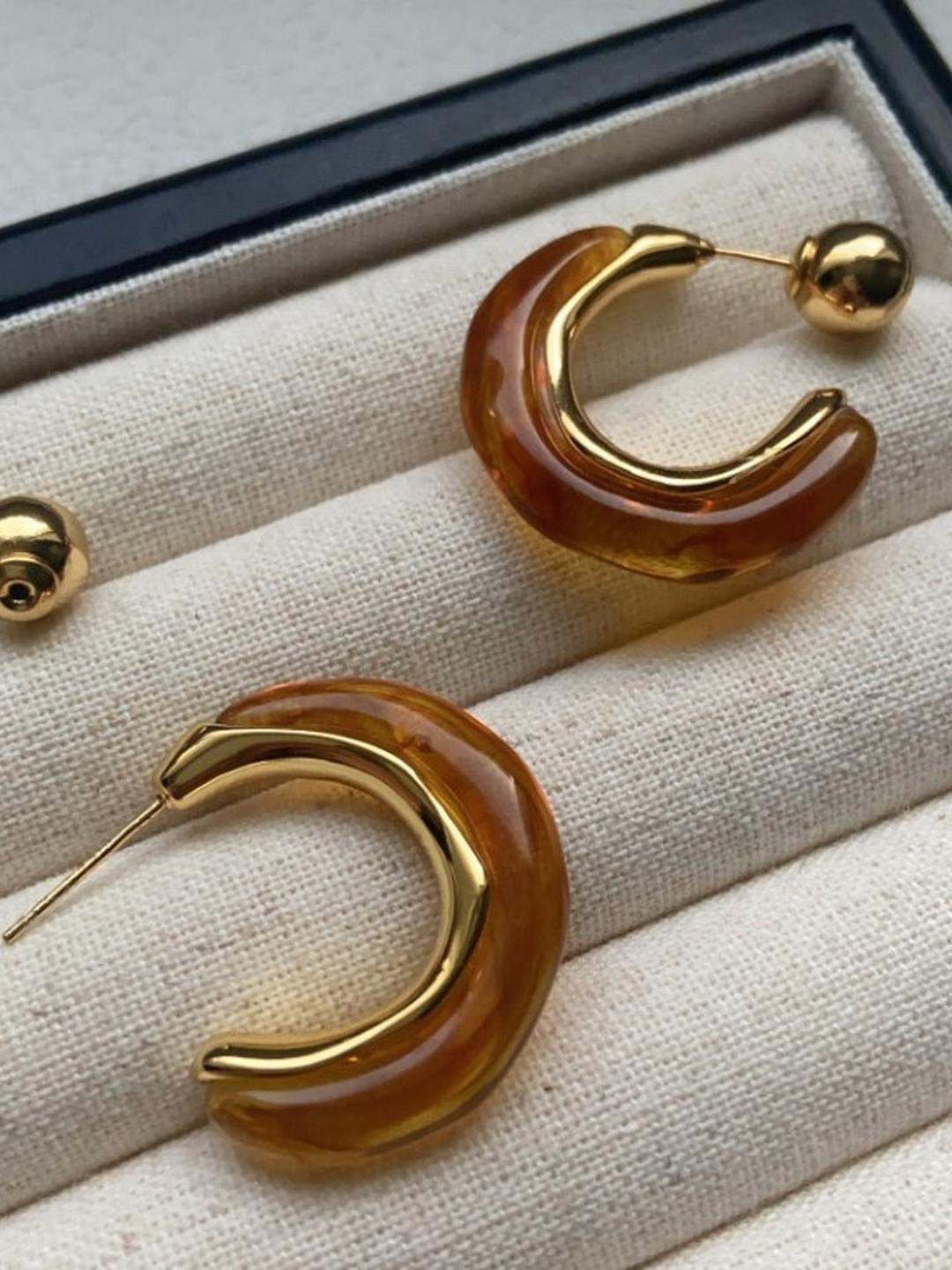 AKISON JEWELS  Alloy Gold and Brown Half Hoop Earrings