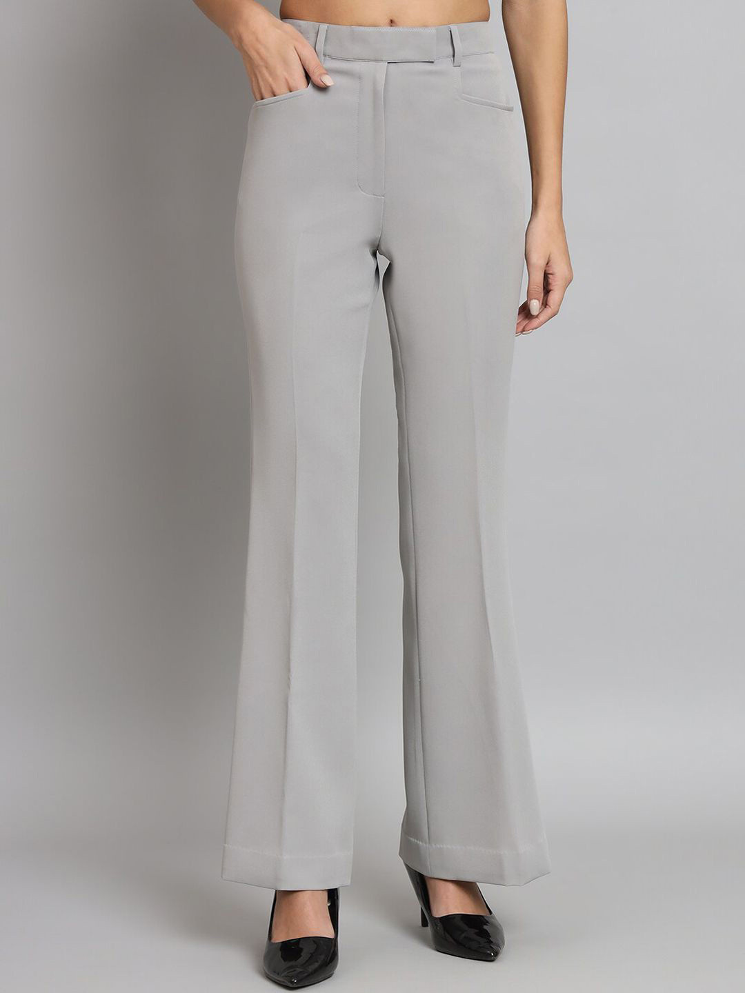 PowerSutra Women Comfort Fit Flared Mid-Rise Bell Bottom Stretch Trouser