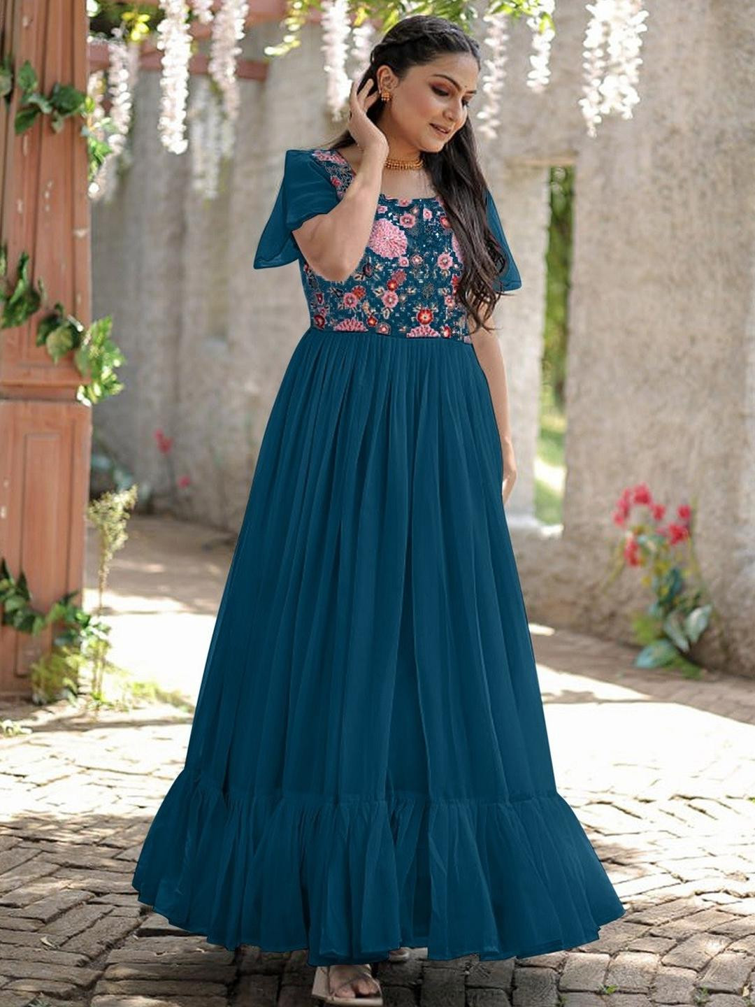 GADHESARIYA Blue Georgette Dresses