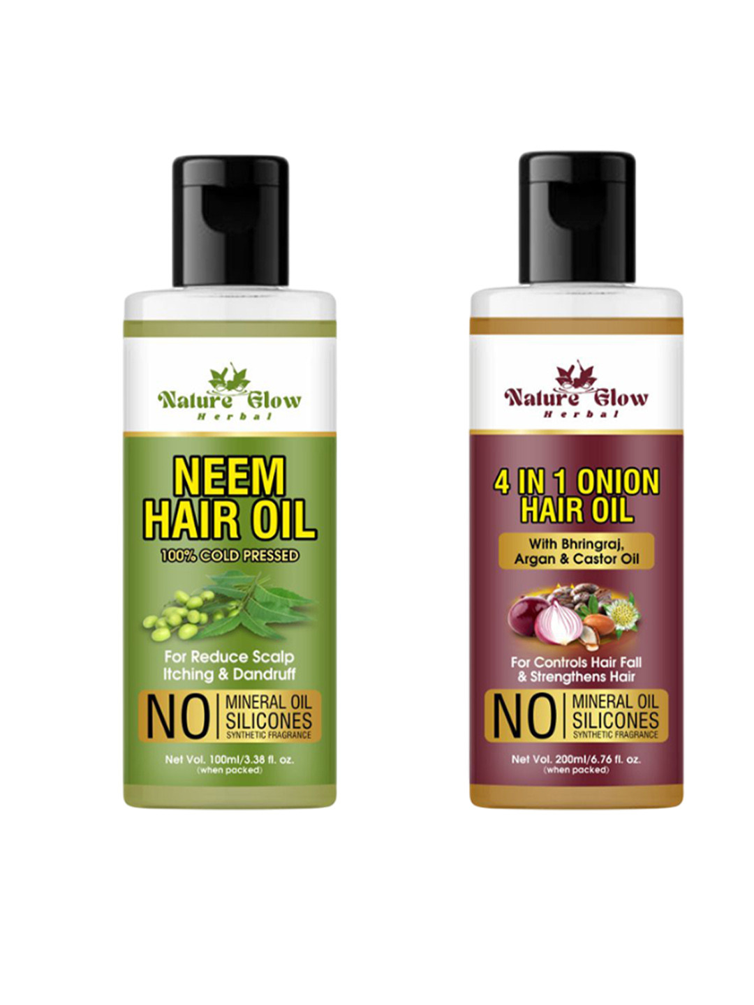 Nature Glow Herbal Set Of 2 Neem Hair Oil 100 ml & 4 In 1 Onion Hair Oil 200 ml