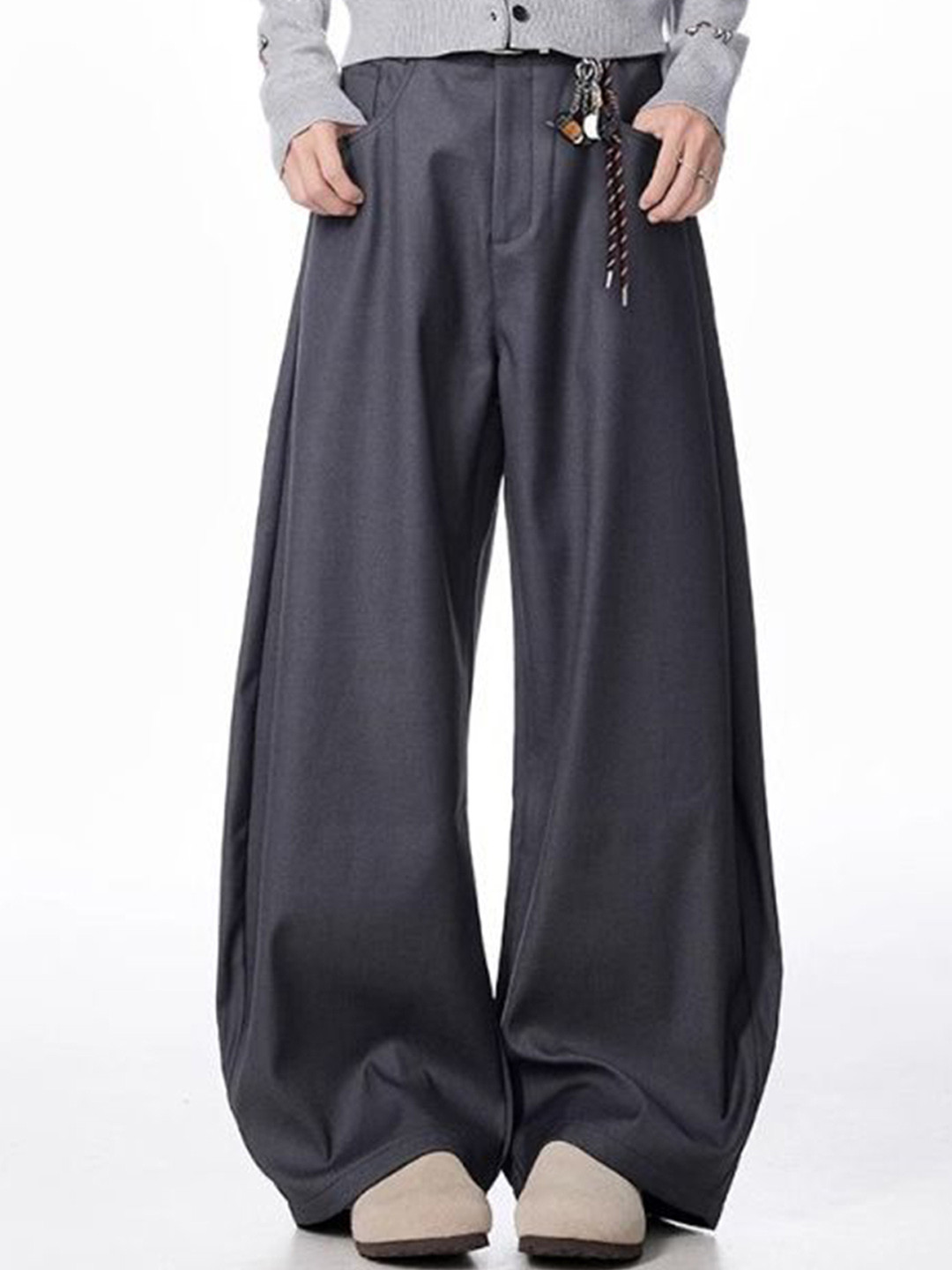 StyleCast x Revolte Men Grey Wide Leg Loose Fit Trousers