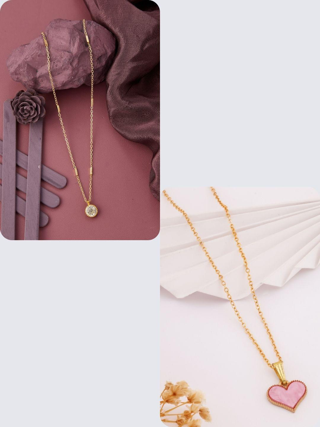 DressBerry Women Set Of 2 Pink & White Gold-Plated Chains