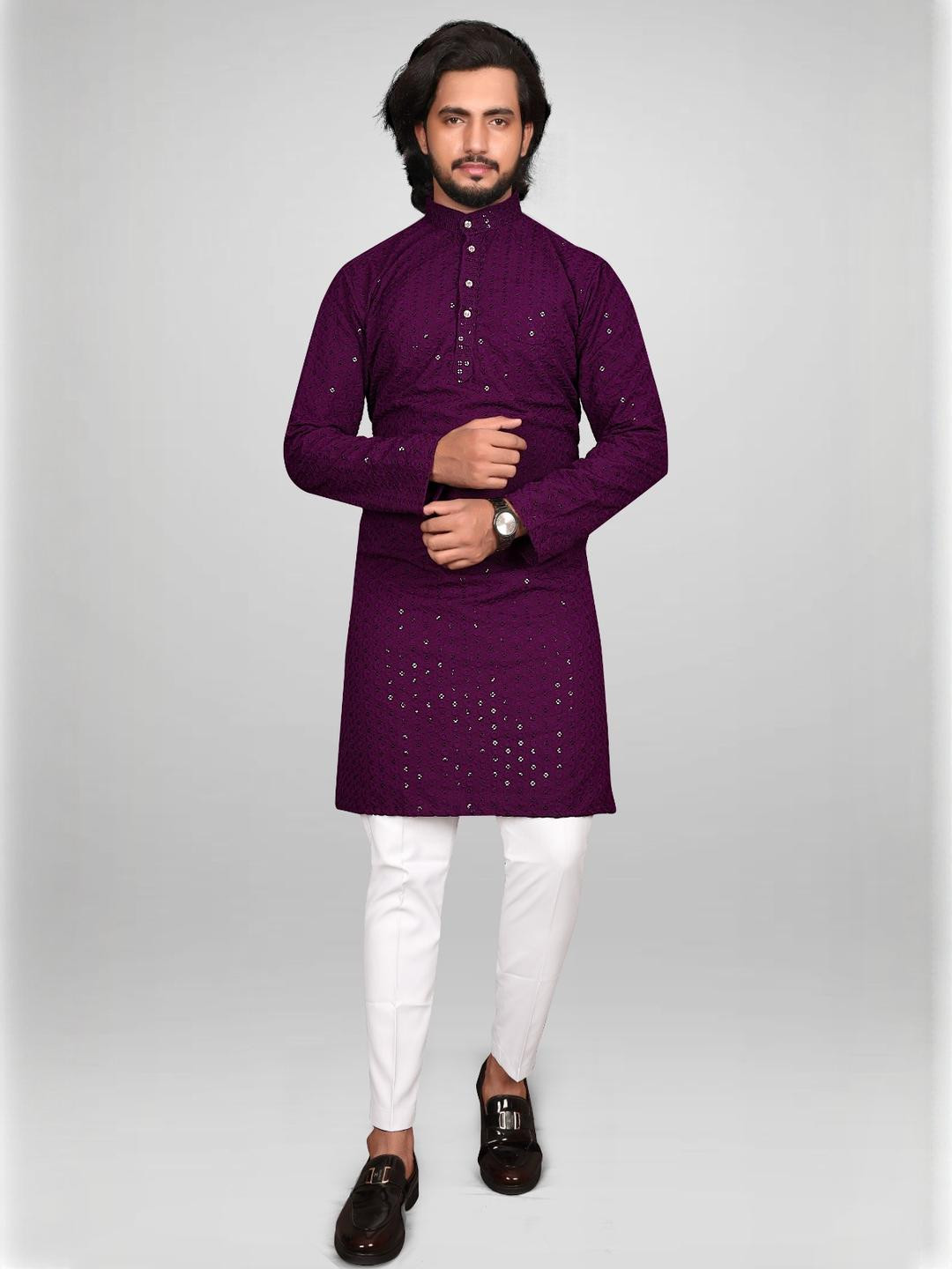 Alankrit Men Purple Kurtas