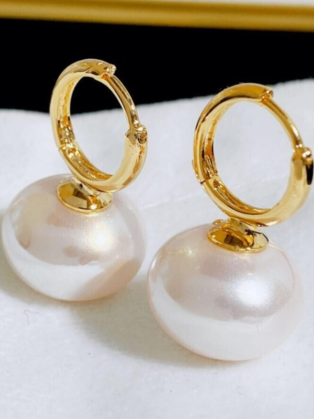 AKISON JEWELS Gold-Plated Pearl White Spherical Drop Earrings