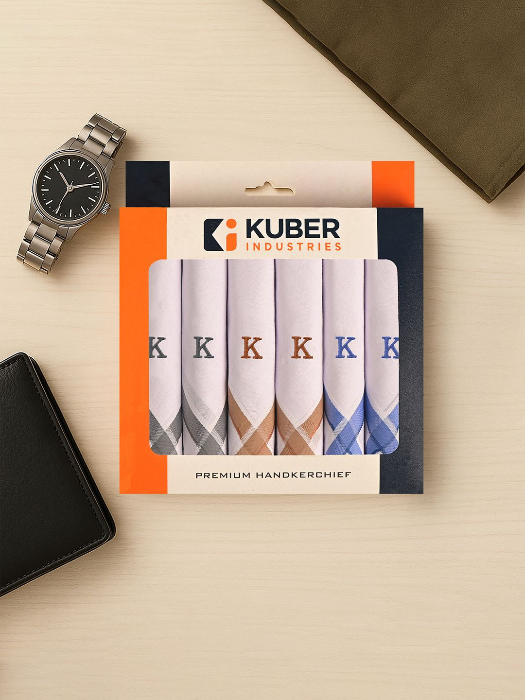 Kuber Industries 6 Pieces Monogram Letter (K) Border Embroidered Cotton Handkerchiefs