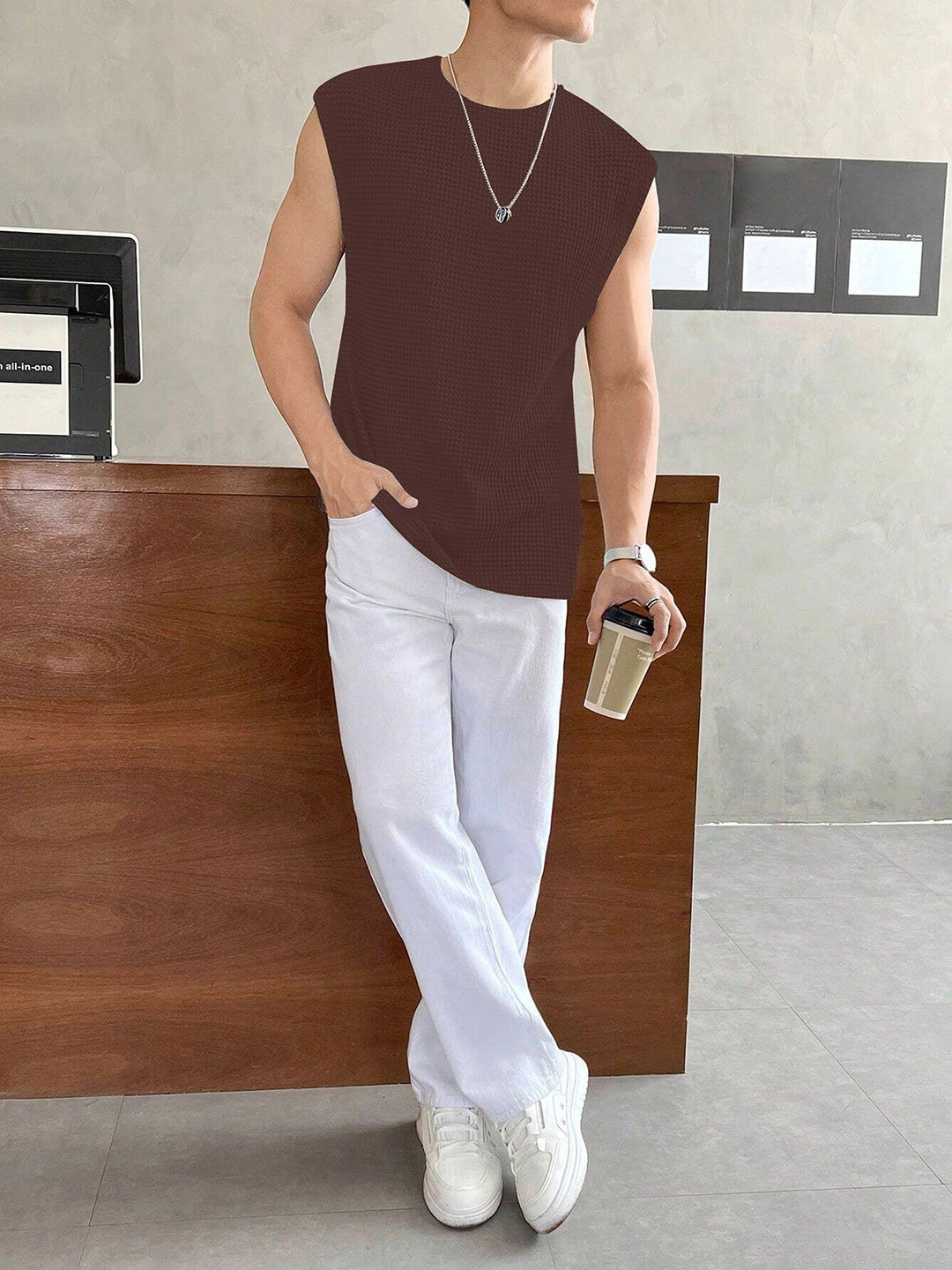 KAJARU Round Neck Tank Vest VESTCNTRS-4100-COFFEE-M