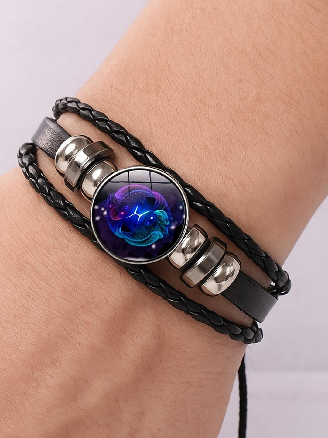 Uniqon Men Black Leather Bracelet