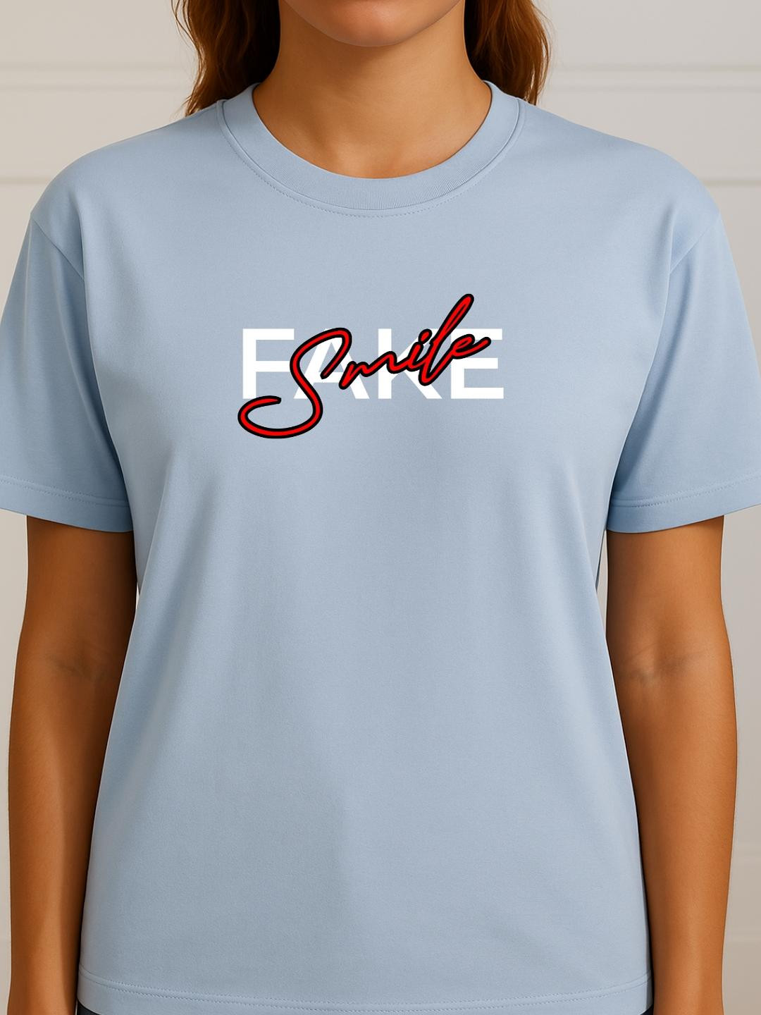 Women SkyBlue Regular Fit Typography T-Shirt