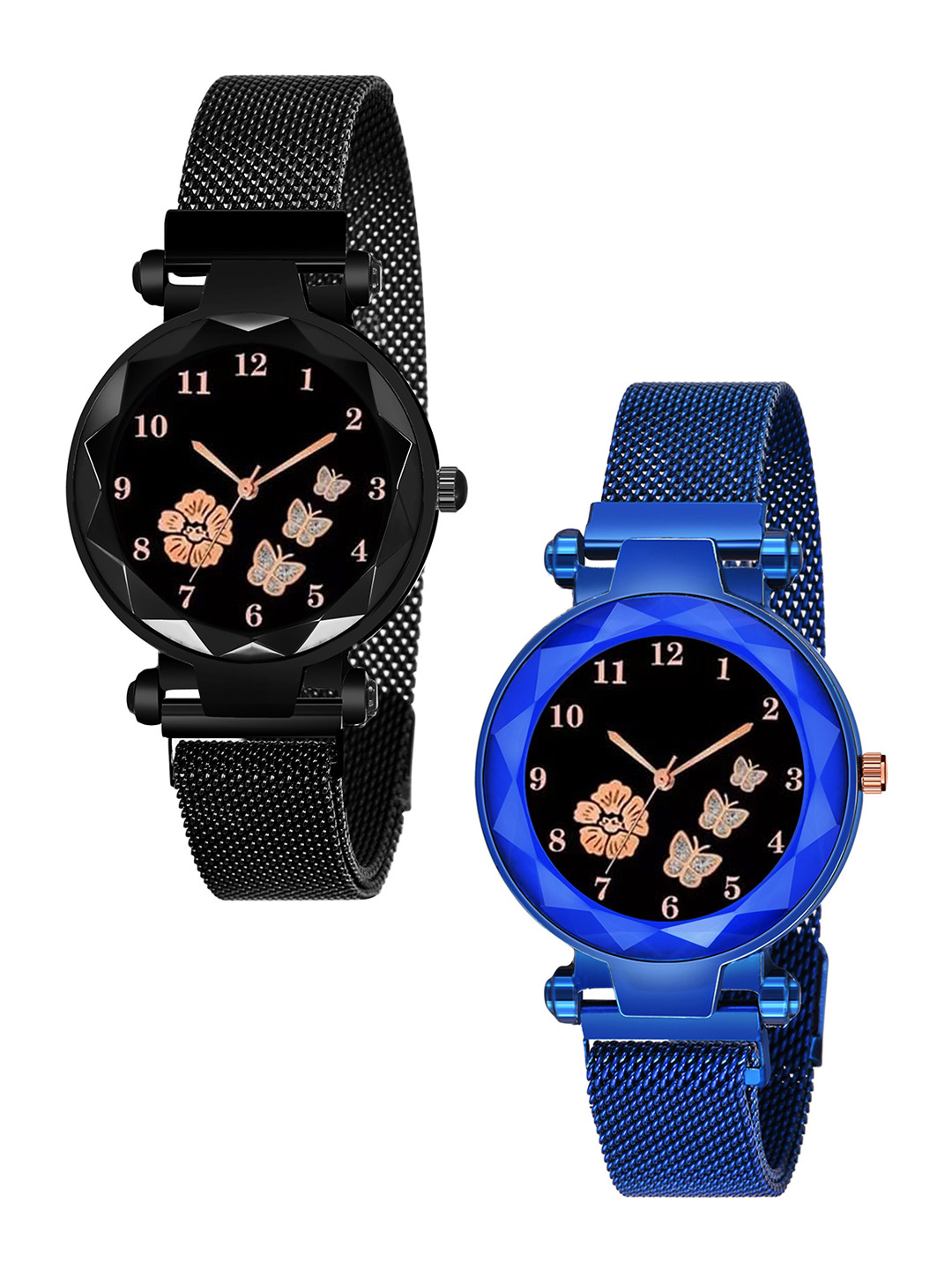CERO Unisex Pack of 2 Stainless Steel Bracelet Style Straps Analogue Watch Com2-FBF-Mag.