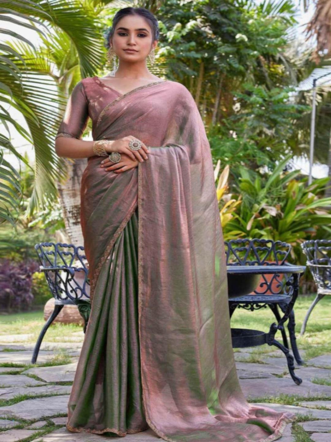 SHOPPKEE Embellished Border Tissue Saree