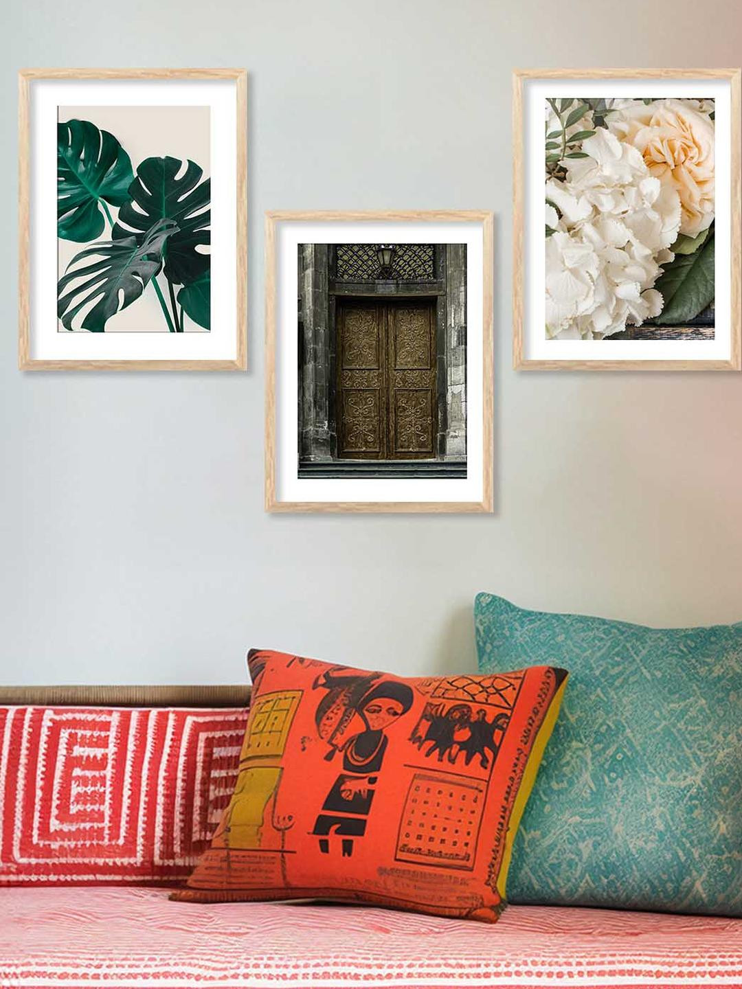 WALLLANE 3 Piece Framed Floral and Botanical Theme Home Decor Wall Art