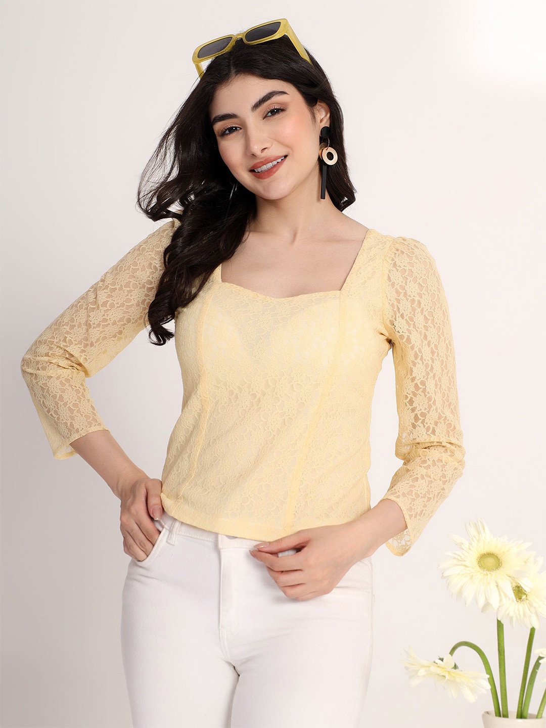 Justin Whyte Sweetheart Neck Lace Inserts Top