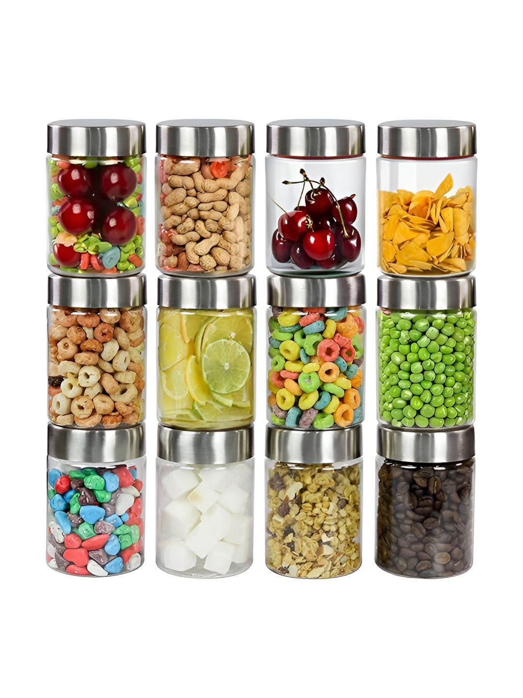 Pearlpet Transparent & Silver-Toned 12 Pieces Core Containers-300 ml Each
