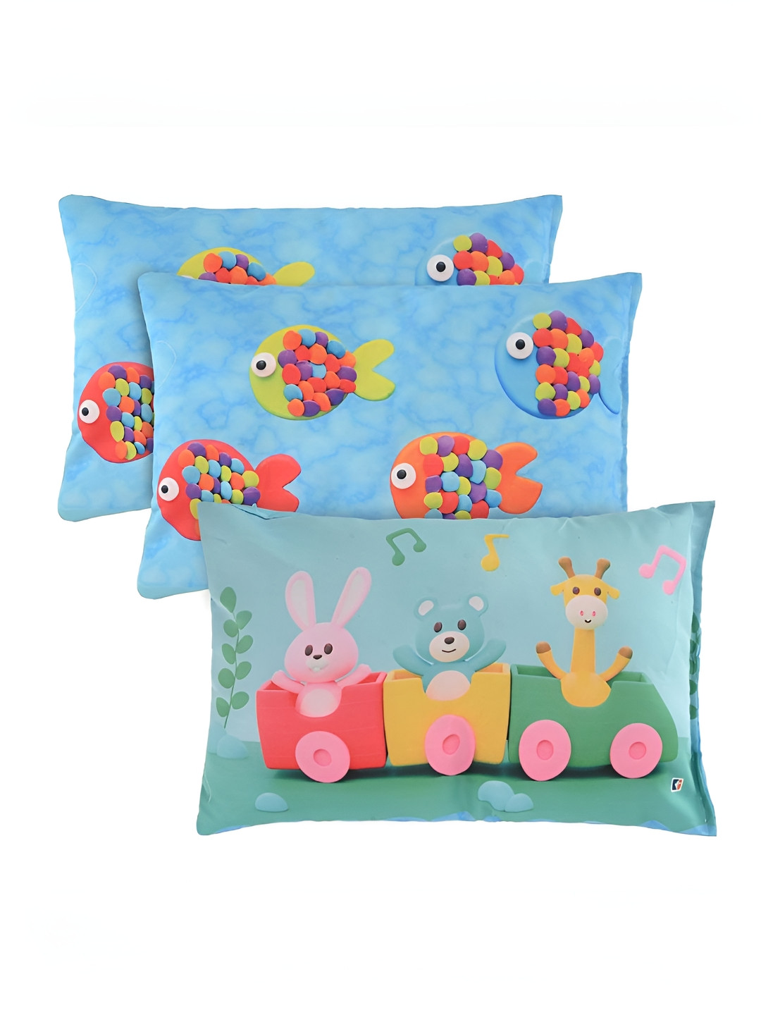 Kuber Industries 3-Pcs Green & Blue Printed Baby Pillow