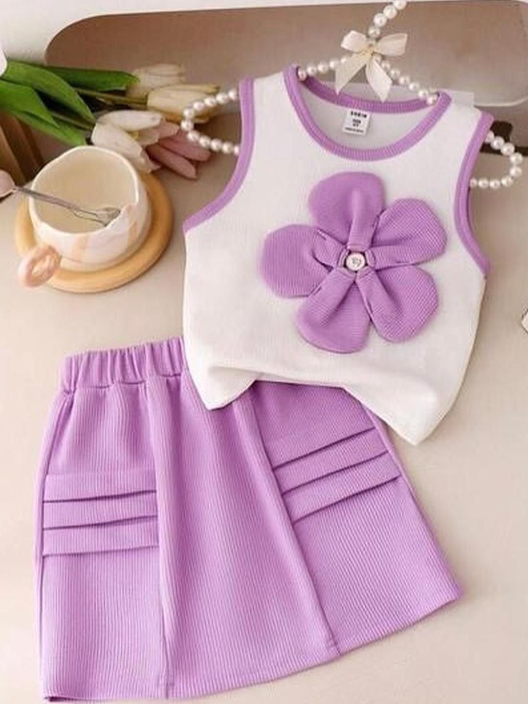 Jhilik Garments Girls Self Design Top with Skirt