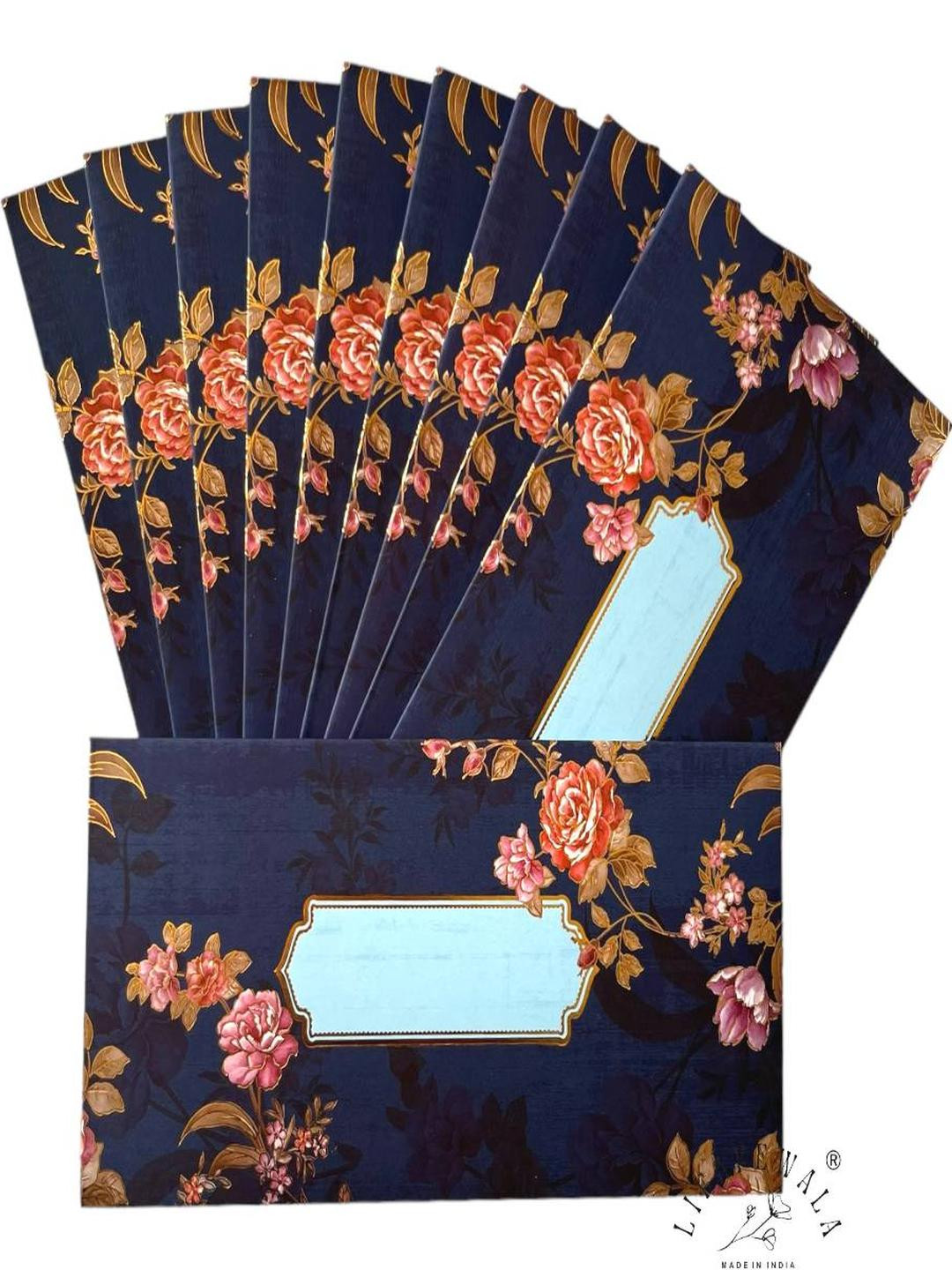 LIFAFEWALA Embroidered Floral Print Small Flower Design Envelopes - Set Of 10