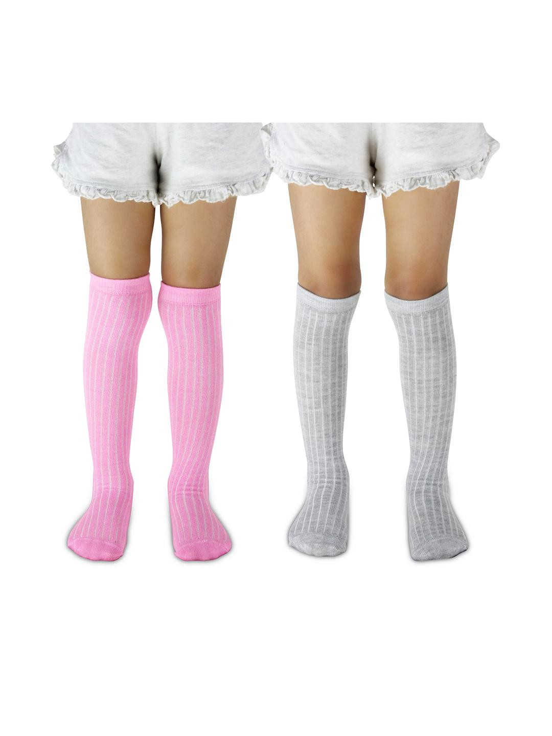 NESKA MODA Kids Unisex Pack of 2 Knee Length Casual Solid Patten Cotton Socks