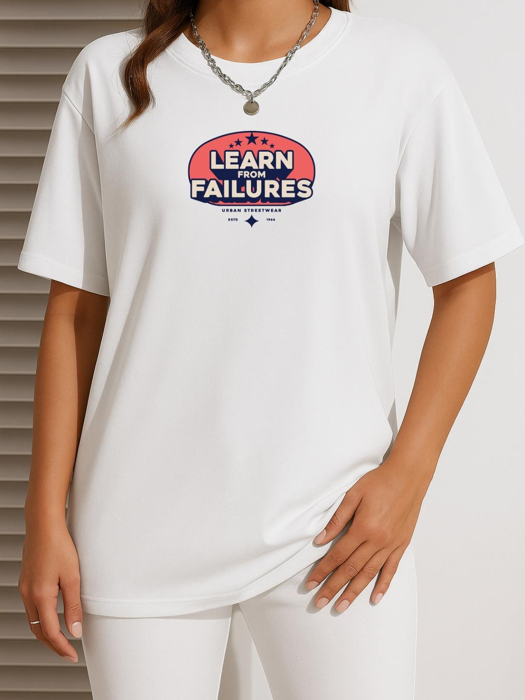 Women White Learn From Failures Oversized T-Shirt