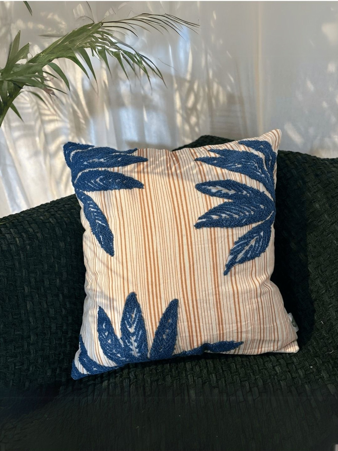 LUSHLYF Rust & Teal Embroidered Square Cushion Covers