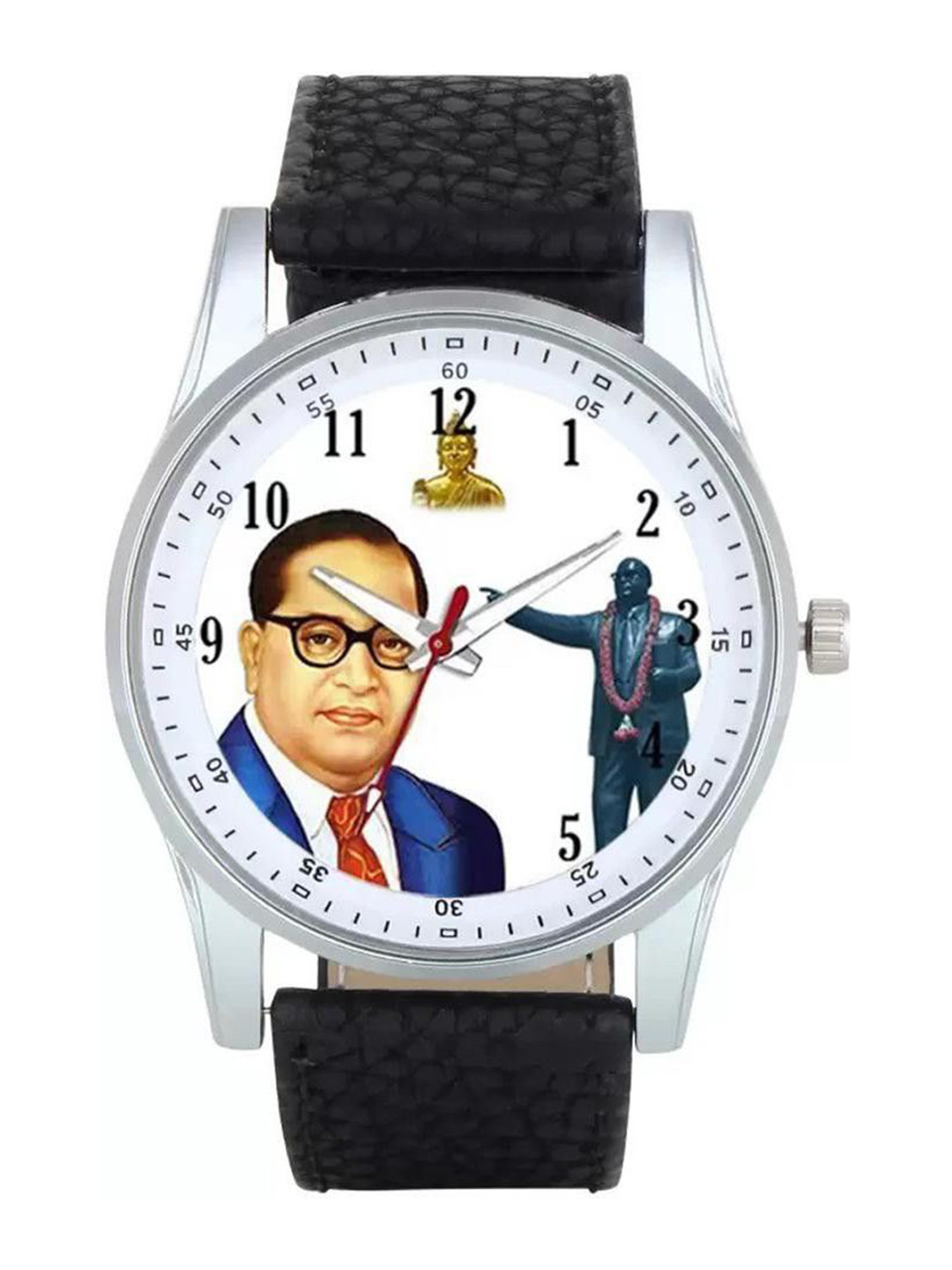 SPENCHER Men Leather Straps Round Reset Time Analogue Watch Jai Bhim 9322 Black Strap