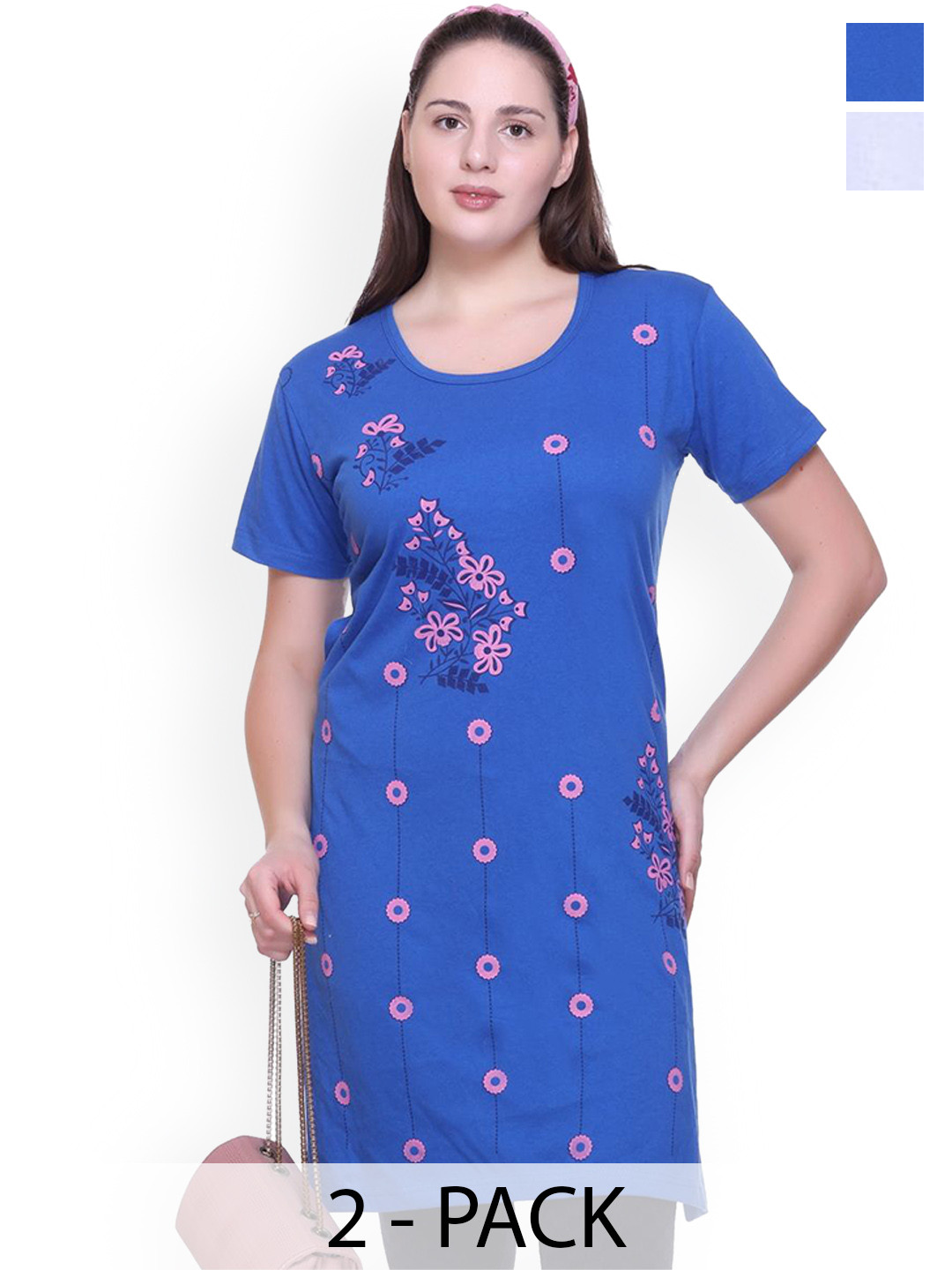 FIRST SLEEP Pack Of 2 Printed Pure Cotton Oversized Long T-Shirts