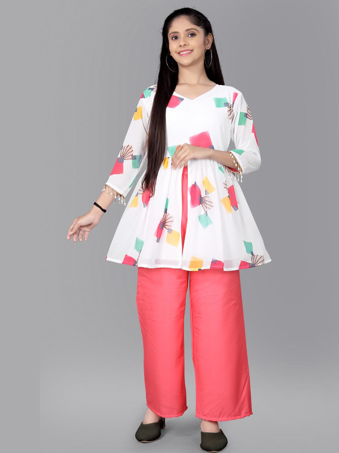 kachhot White Poly Georgette Clothing Set