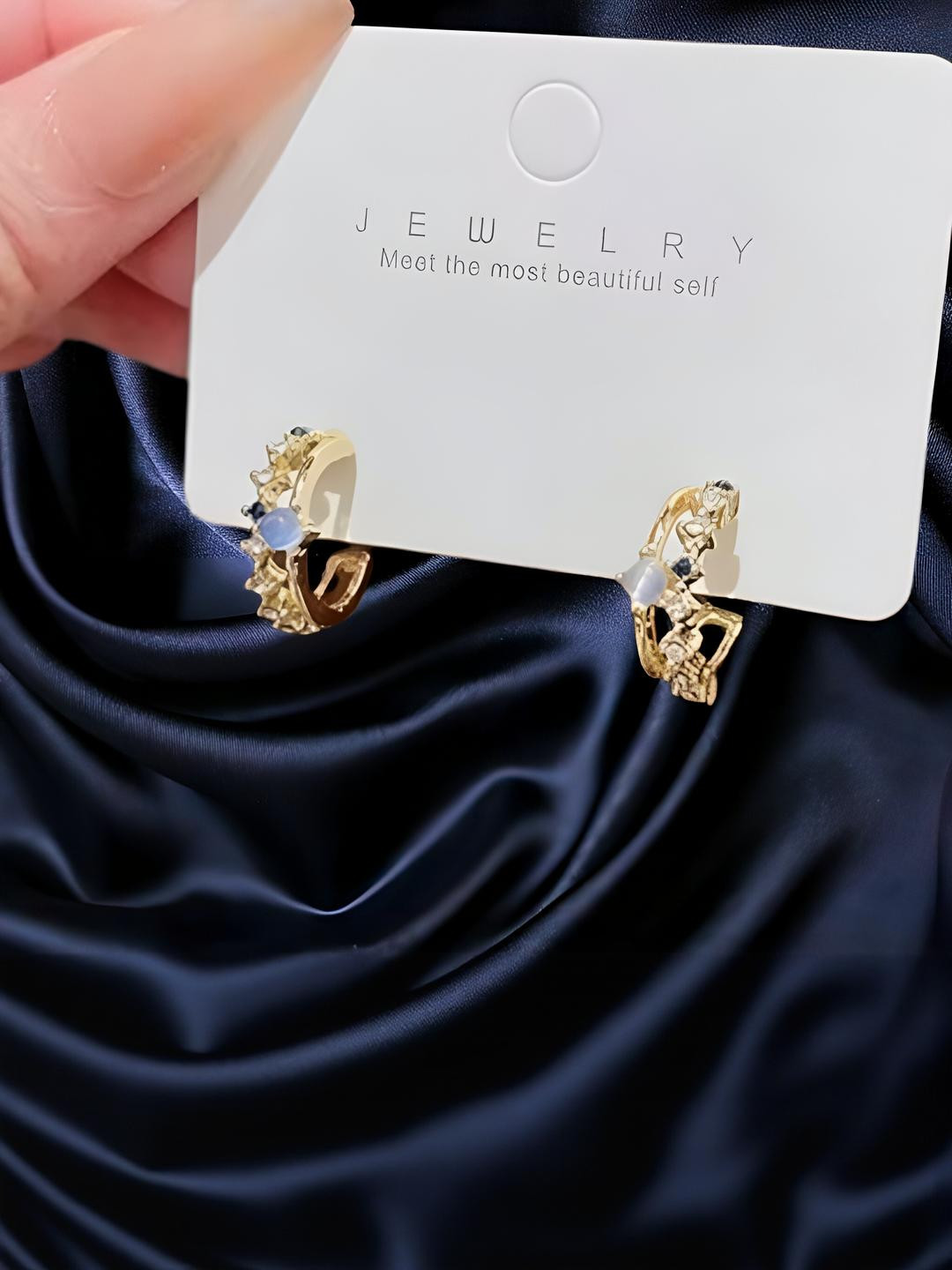 AKISON JEWELS Gold-Plated Artificial Stones Studded Hoop Earrings