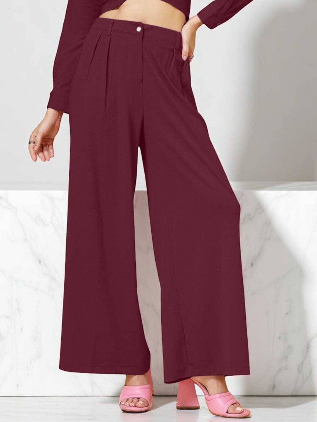 OOMPH! FACTOR Women Relaxed Fit Mid-Rise Solid Korean Pants