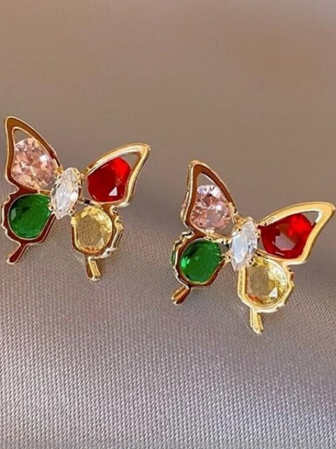 AKISON JEWELS Women Multi Color Gold-Plated Western Regular Studs Earrings