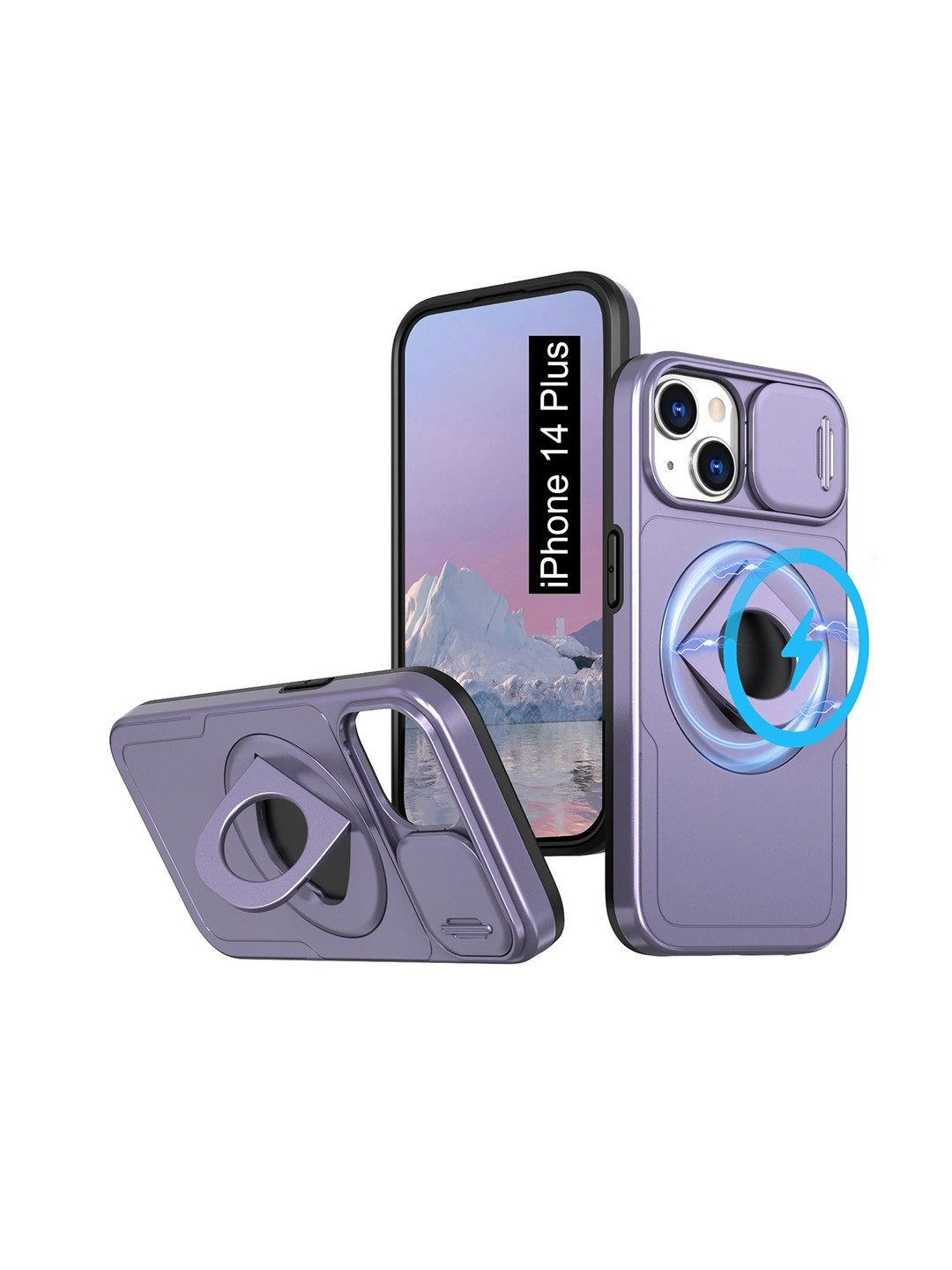 Luxury Kase Solid iPhone 14 Plus MagSafe Shockproof Back Case With Ring Kickstand