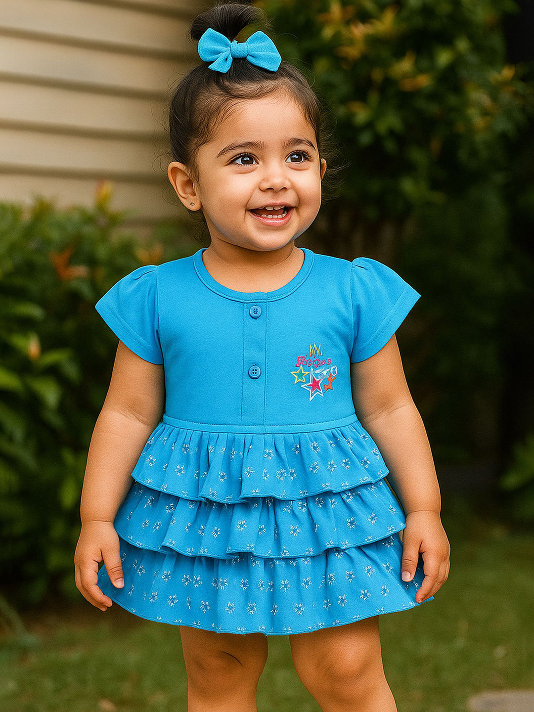 Zeal Girls Geometric Printed Embroidered Pure Cotton Dress With Panty