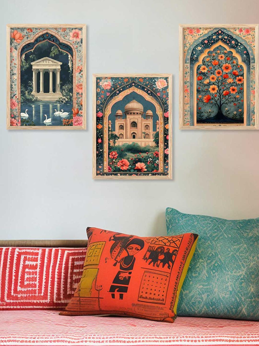 WALLLANE 3 Piece Framed Floral and Botanical Theme Home Decor Wall Art