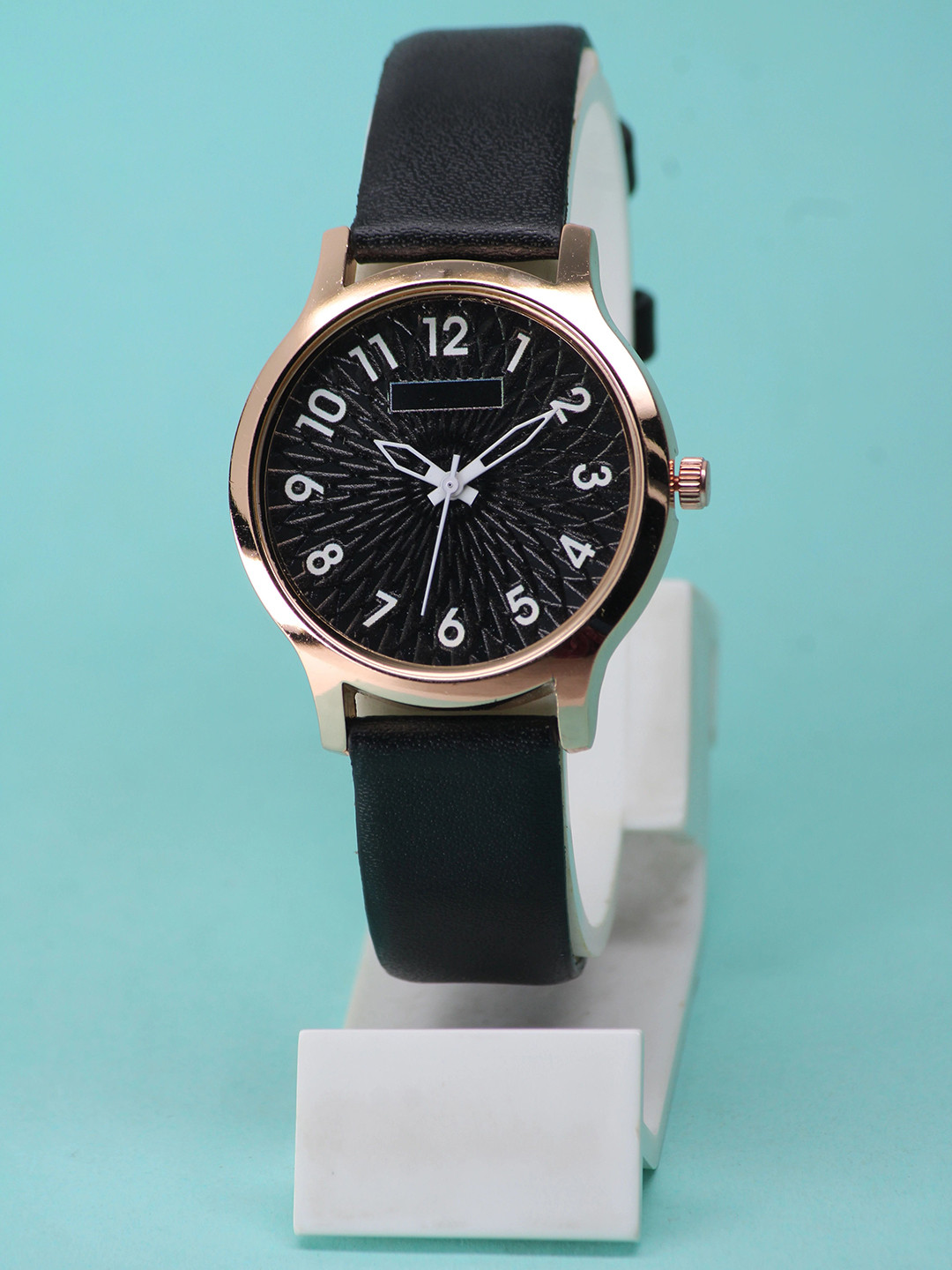 VIRAKTI Women Brass Dial & Leather Straps Analogue Watch F-74-BLACK-A