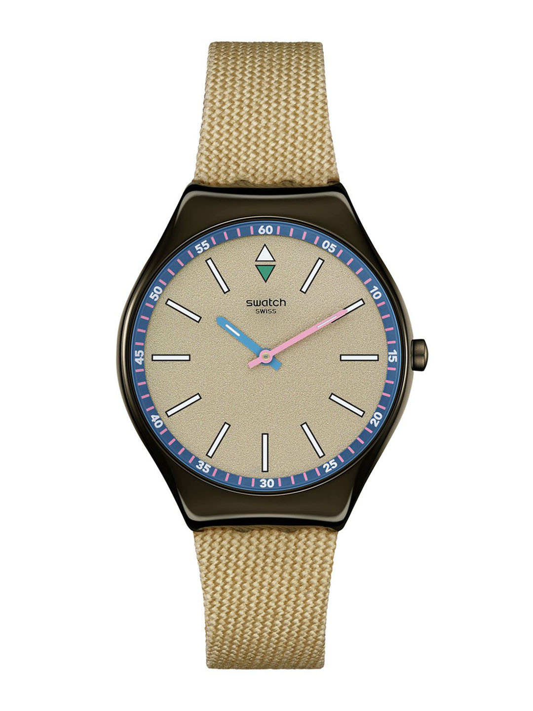 Swatch Sunbaked Sandstone Men Leather Straps Analogue Watch SYXM100