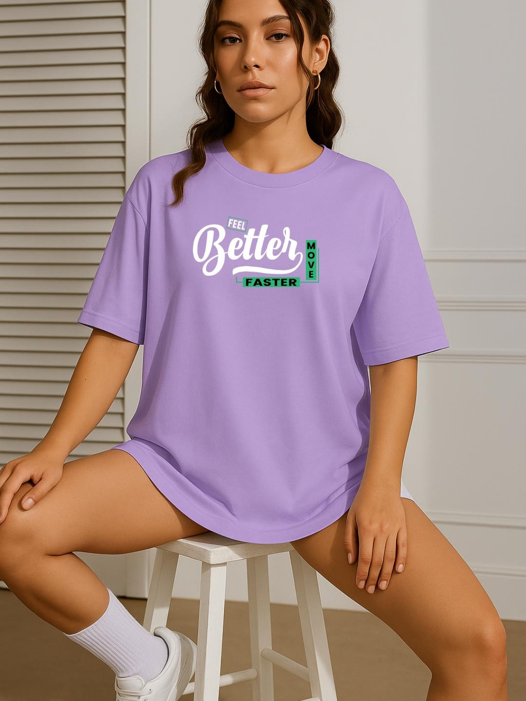 Women Lavender Oversized Typography T-Shirt