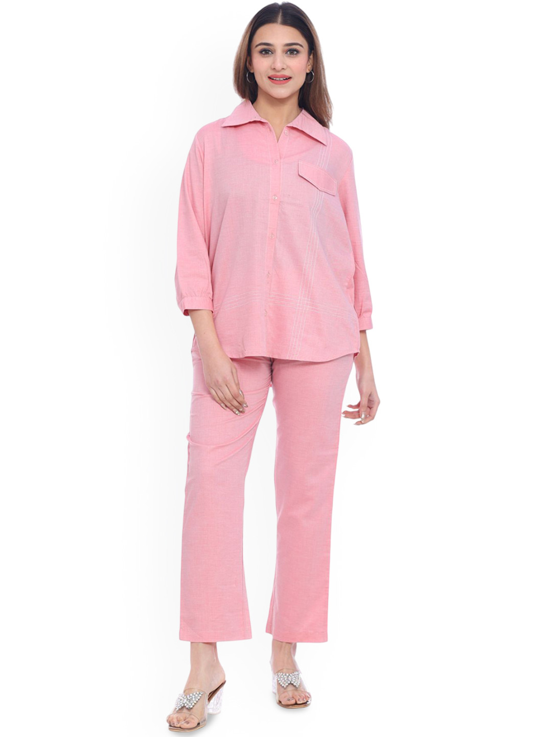 Moda Elementi Shirt Collar Shirt & Trousers Co-ords