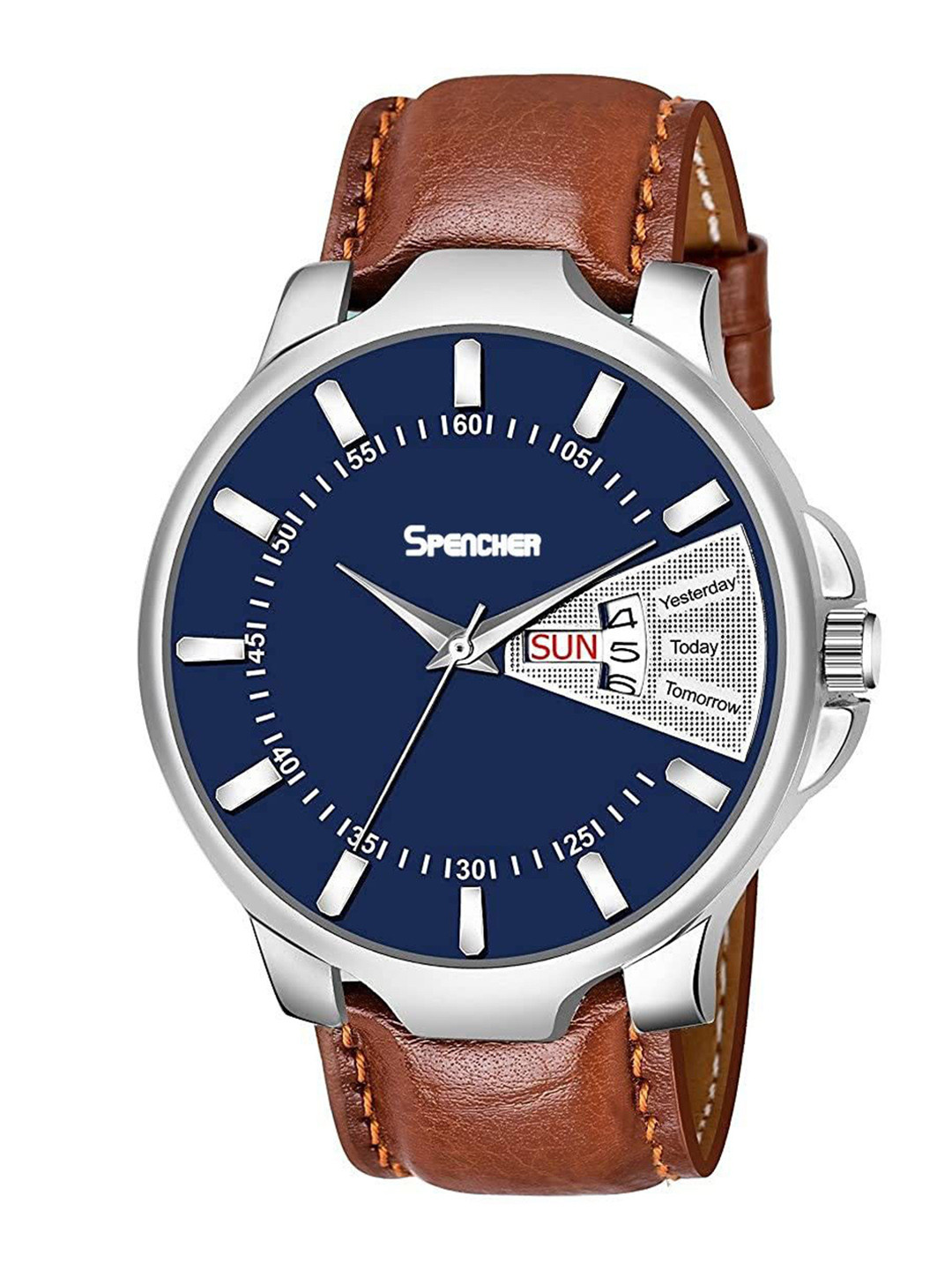 SPENCHER Men Brass Dial & Leather Straps Analogue Multi Function Watch SMW D&D Blue Dial
