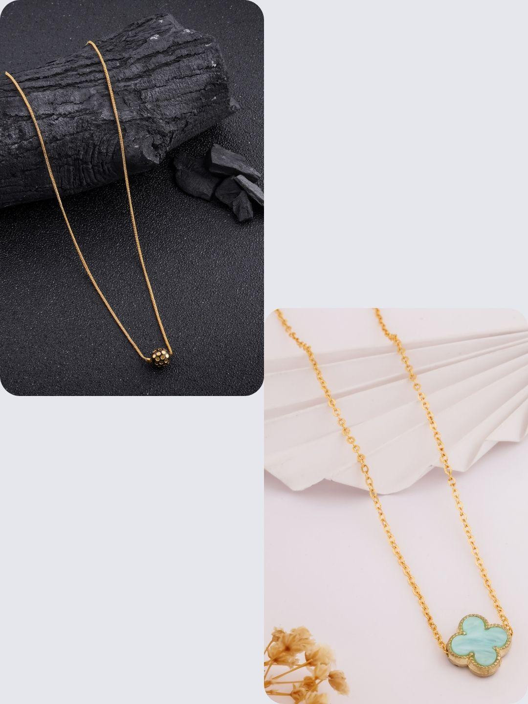 DressBerry Women Set Of 2 Gold-Plated Clover Leaf & Circular Shaped Chains