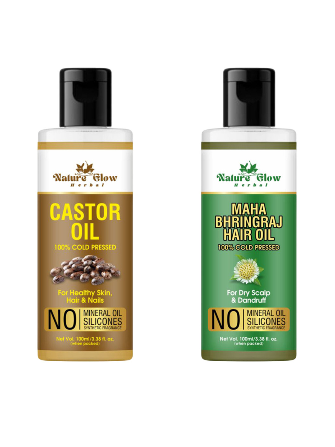 Nature Glow Herbal Set Of 2 Castor & Maha Bhringraj Hair Oil - 100 ml Each