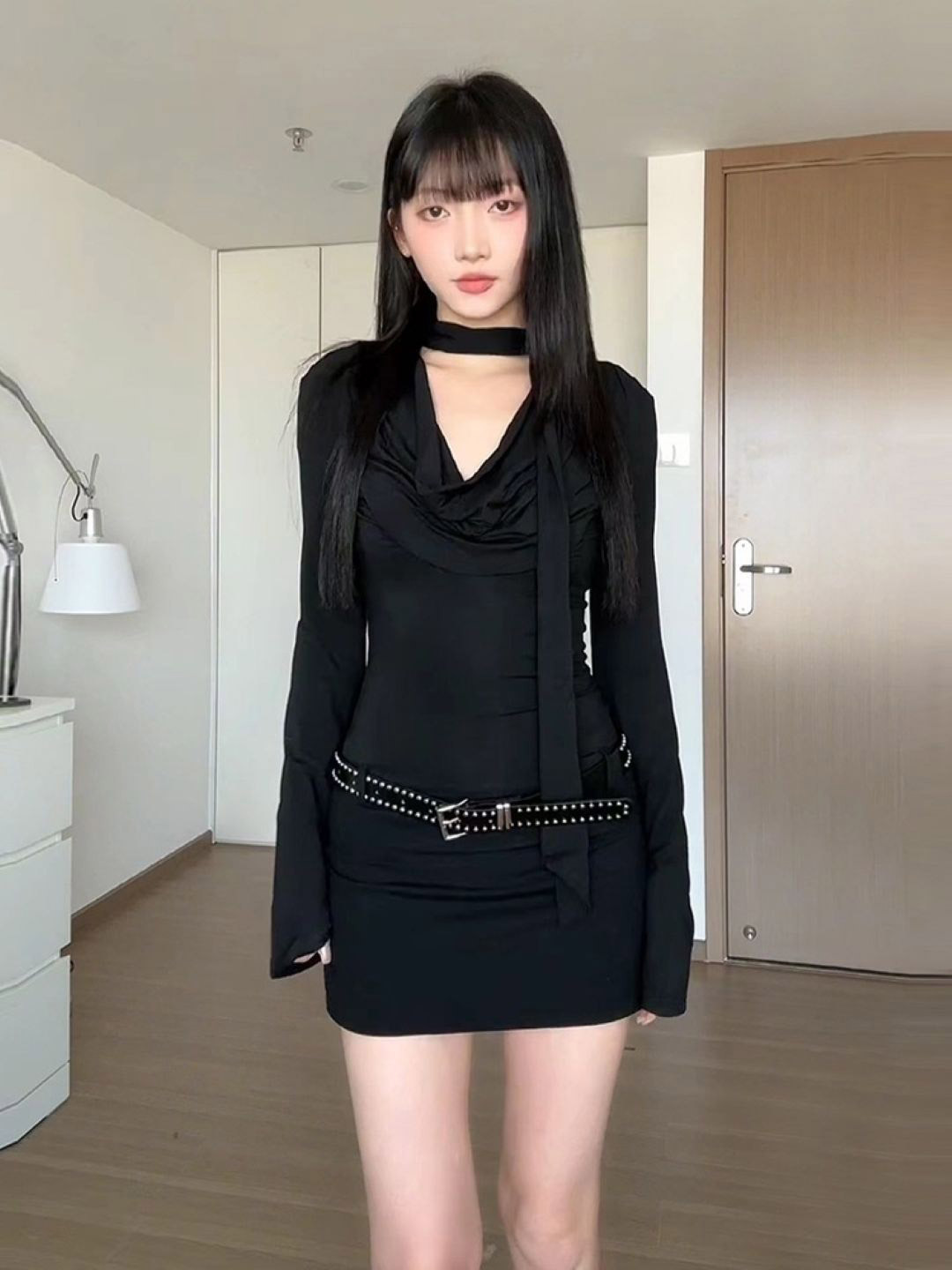KPOP Women Choker Neck Bodycon Mini Dress
