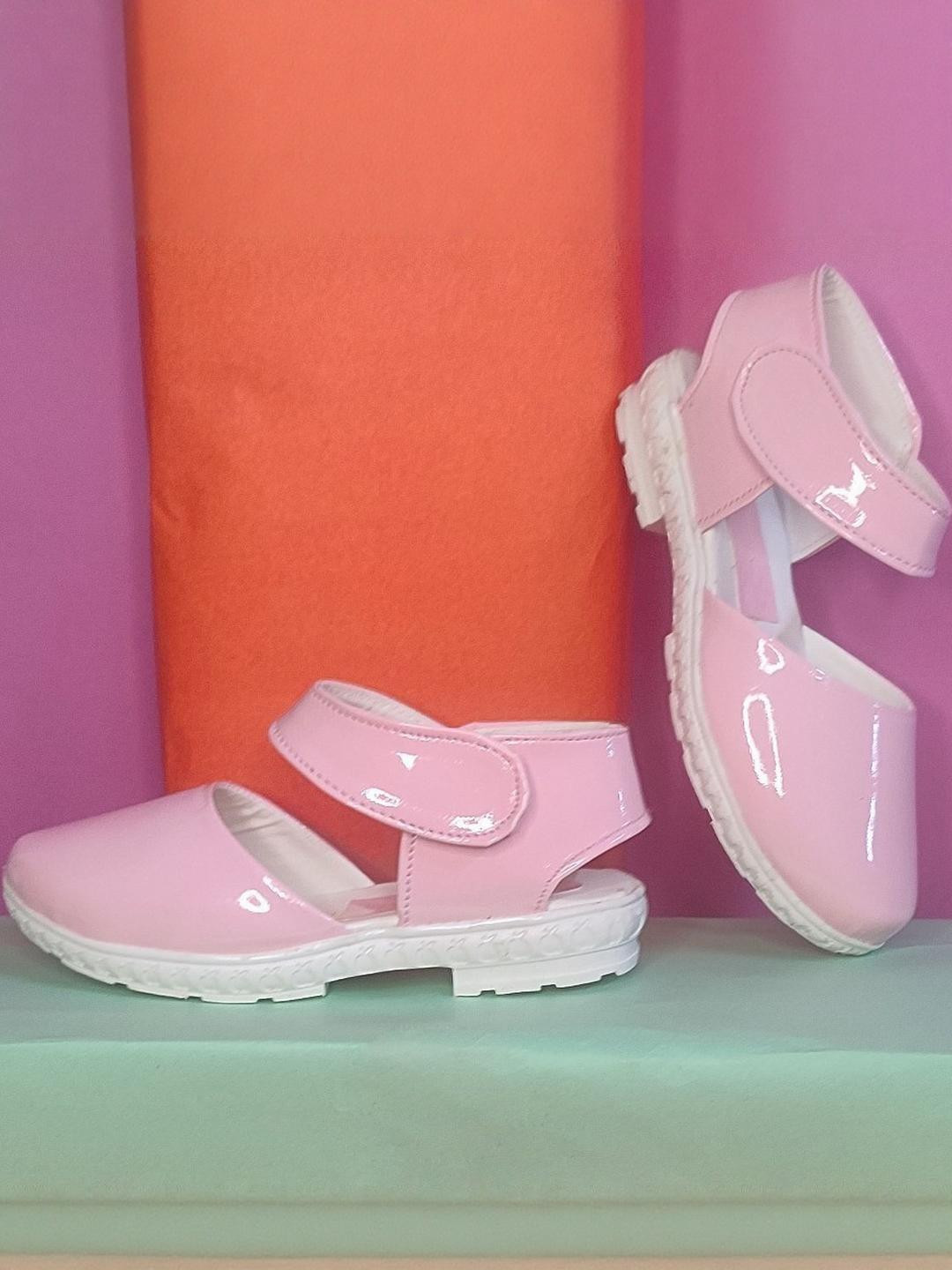 NEW LATEST Girls Pink Leather Velcro Closure Shoe-Style Sandals